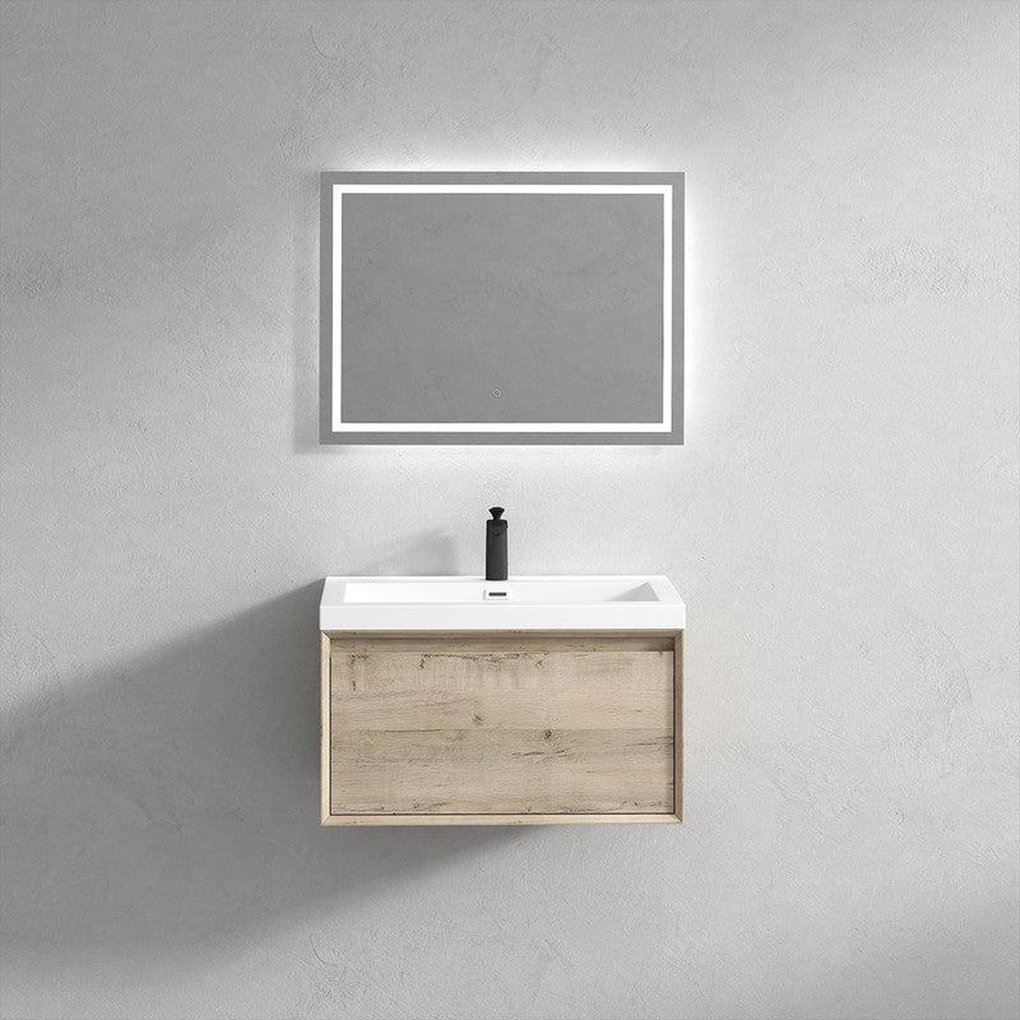 Bellezza 30&quot; Light Oak Wall-Mounted Vanity With Single Reinforced White Acrylic Sink