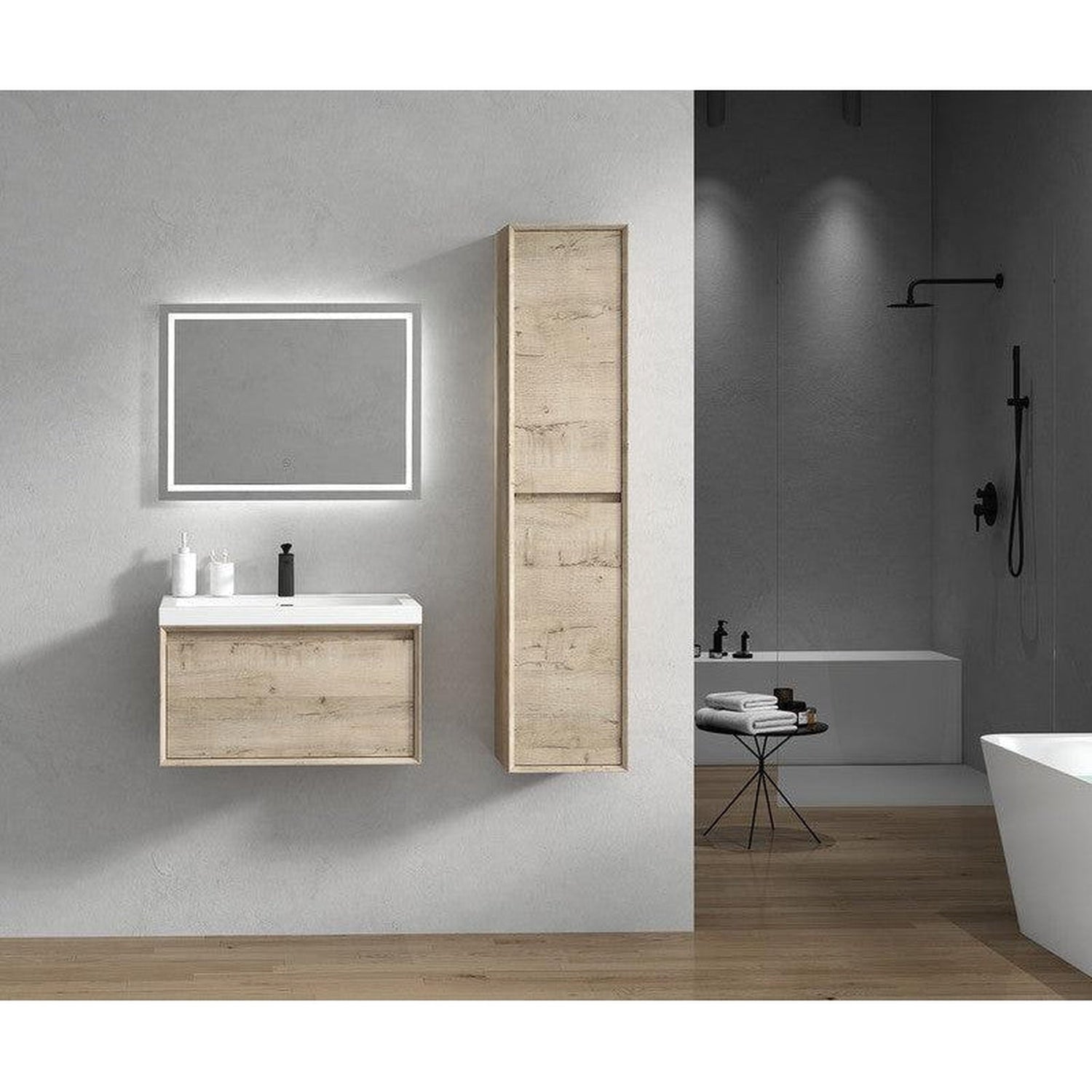 Bellezza 30&quot; Light Oak Wall-Mounted Vanity With Single Reinforced White Acrylic Sink