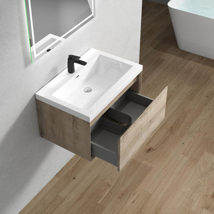 Bellezza 30&quot; Light Oak Wall-Mounted Vanity With Single Reinforced White Acrylic Sink