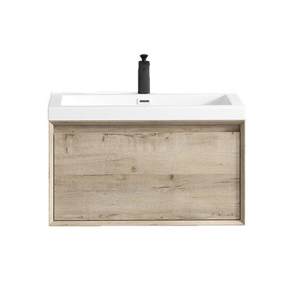 Bellezza 30&quot; Light Oak Wall-Mounted Vanity With Single Reinforced White Acrylic Sink