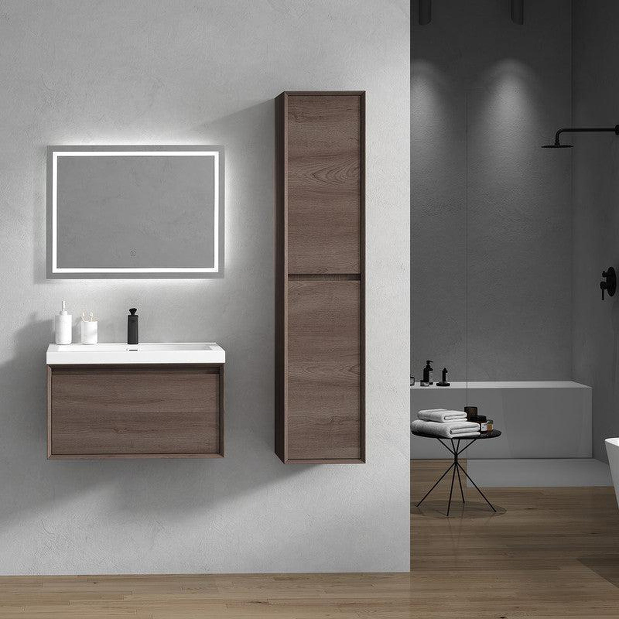 Bellezza 30&quot; Red Oak Wall-Mounted Vanity With Single Reinforced White Acrylic Sink