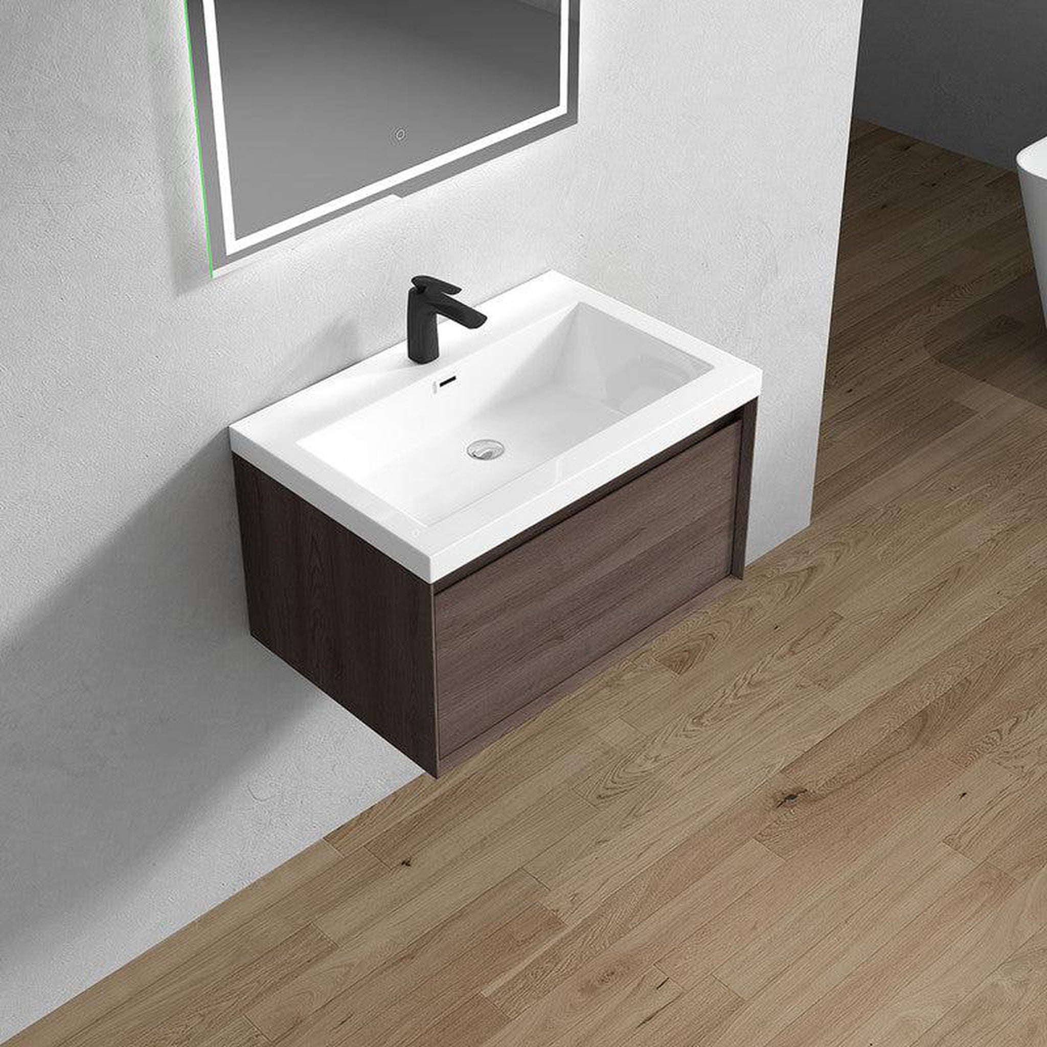 Bellezza 30&quot; Red Oak Wall-Mounted Vanity With Single Reinforced White Acrylic Sink