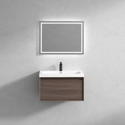 Bellezza 30&quot; Red Oak Wall-Mounted Vanity With Single Reinforced White Acrylic Sink