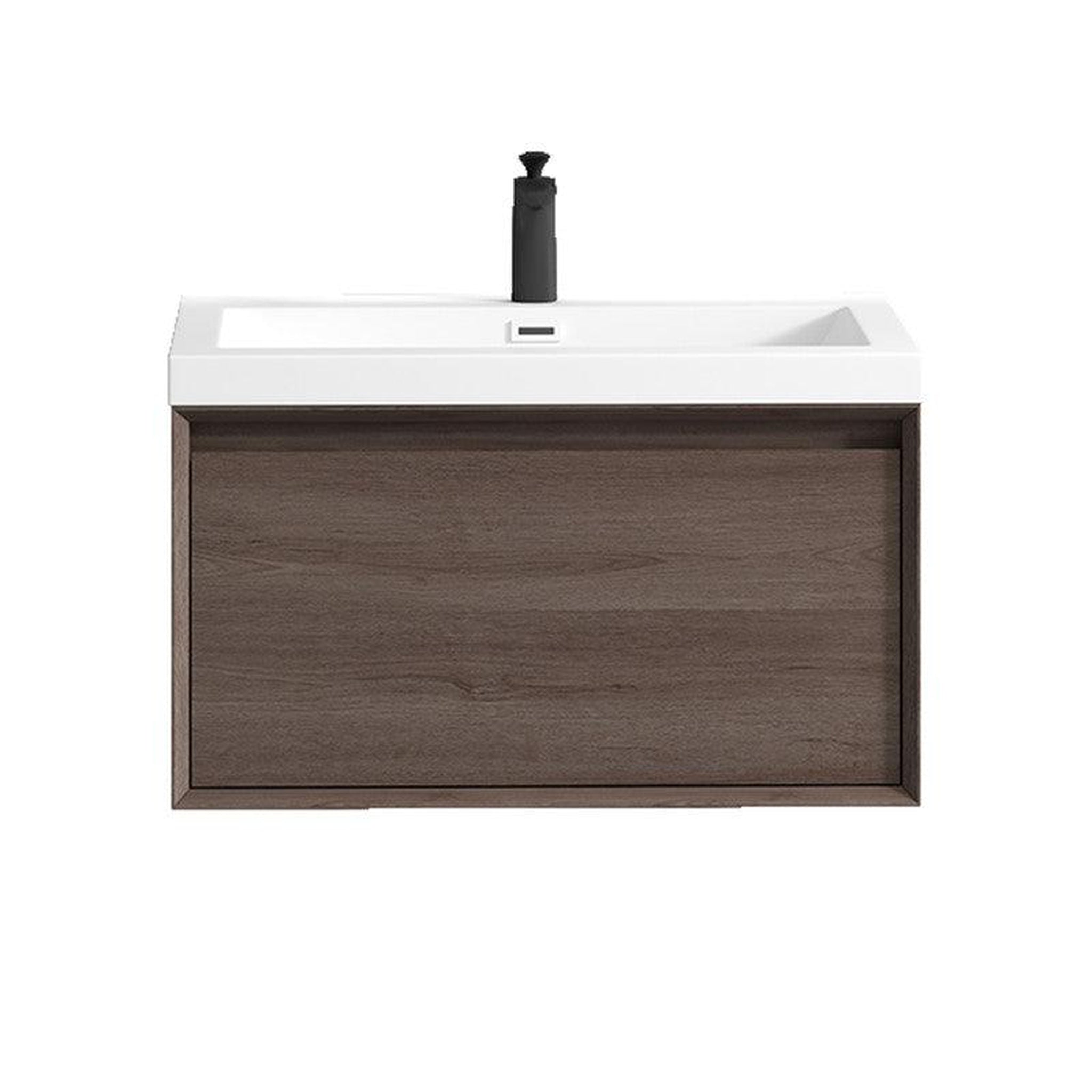 Bellezza 30&quot; Red Oak Wall-Mounted Vanity With Single Reinforced White Acrylic Sink