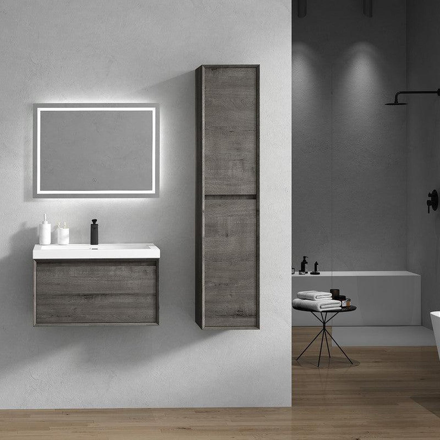 Bellezza 30&quot; Smoke Oak Wall-Mounted Vanity With Single Reinforced White Acrylic Sink