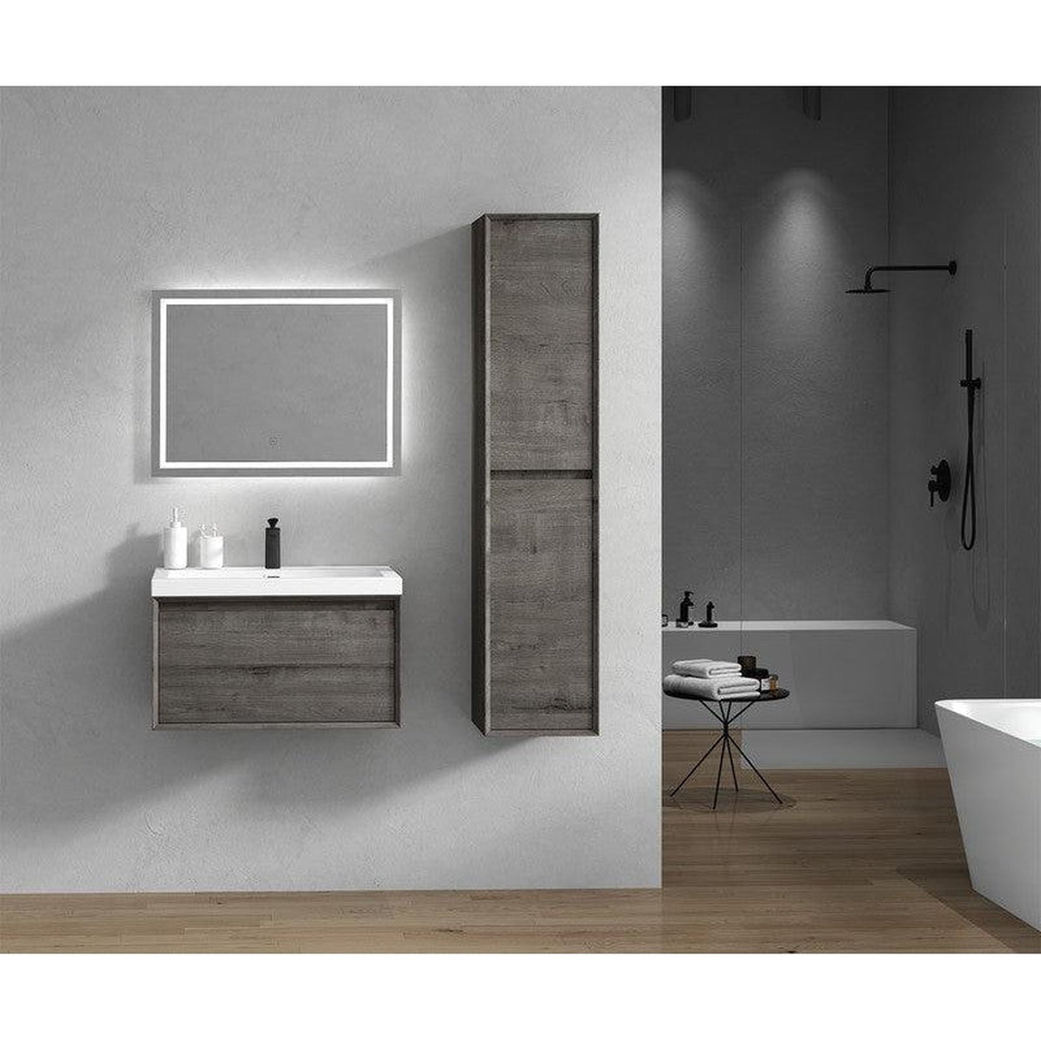 Bellezza 30&quot; Smoke Oak Wall-Mounted Vanity With Single Reinforced White Acrylic Sink