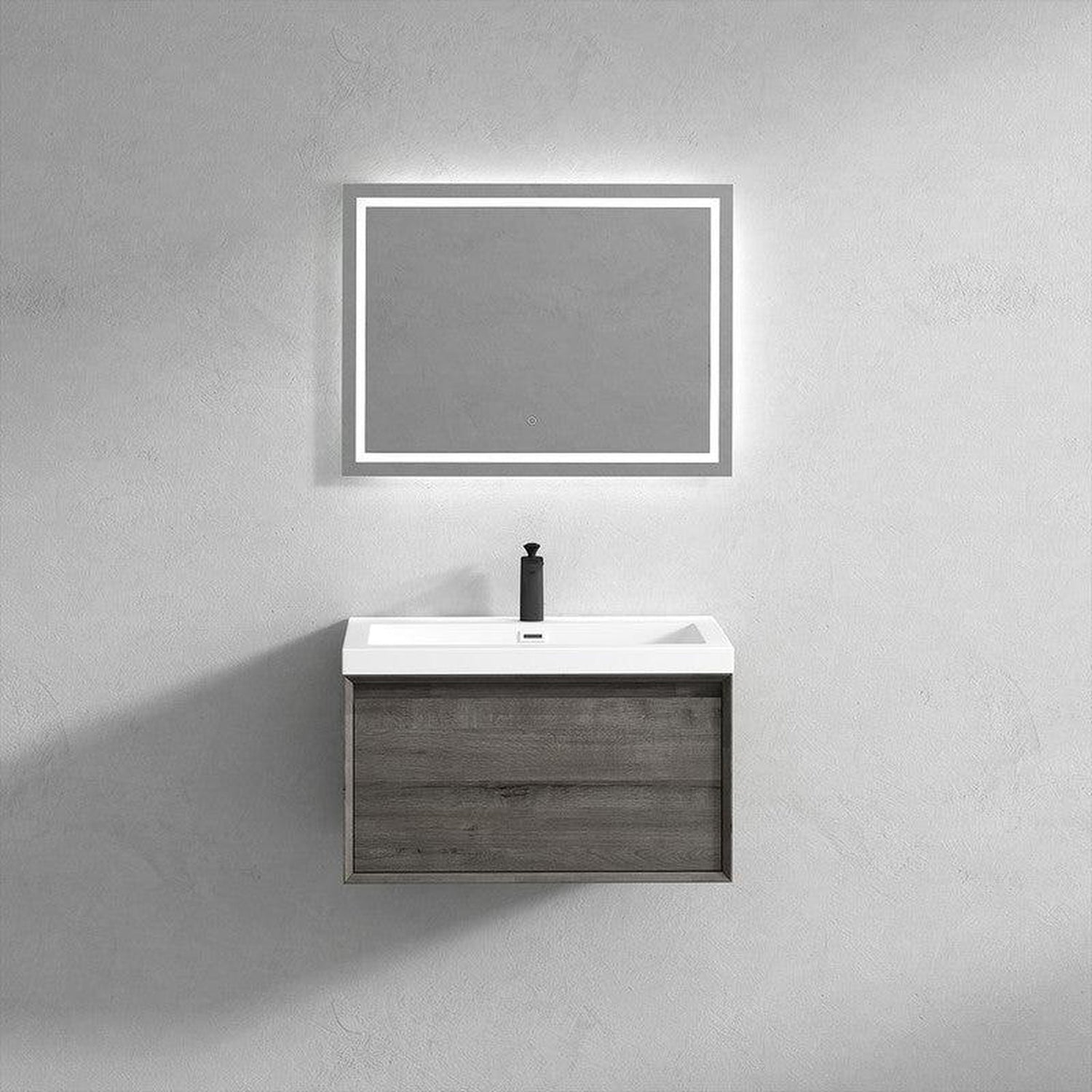 Bellezza 30&quot; Smoke Oak Wall-Mounted Vanity With Single Reinforced White Acrylic Sink