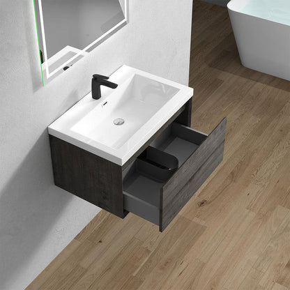 Bellezza 30&quot; Smoke Oak Wall-Mounted Vanity With Single Reinforced White Acrylic Sink