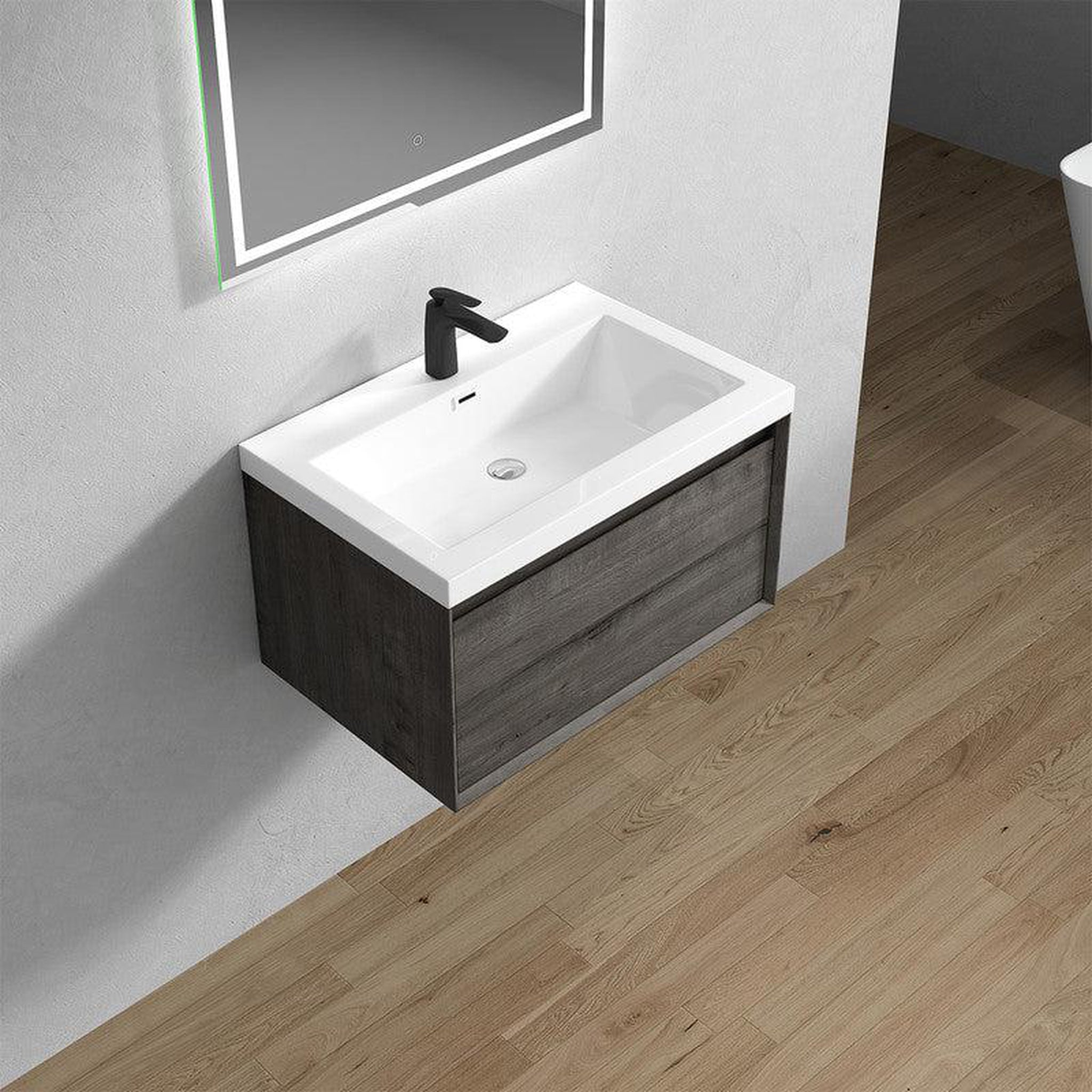 Bellezza 30&quot; Smoke Oak Wall-Mounted Vanity With Single Reinforced White Acrylic Sink