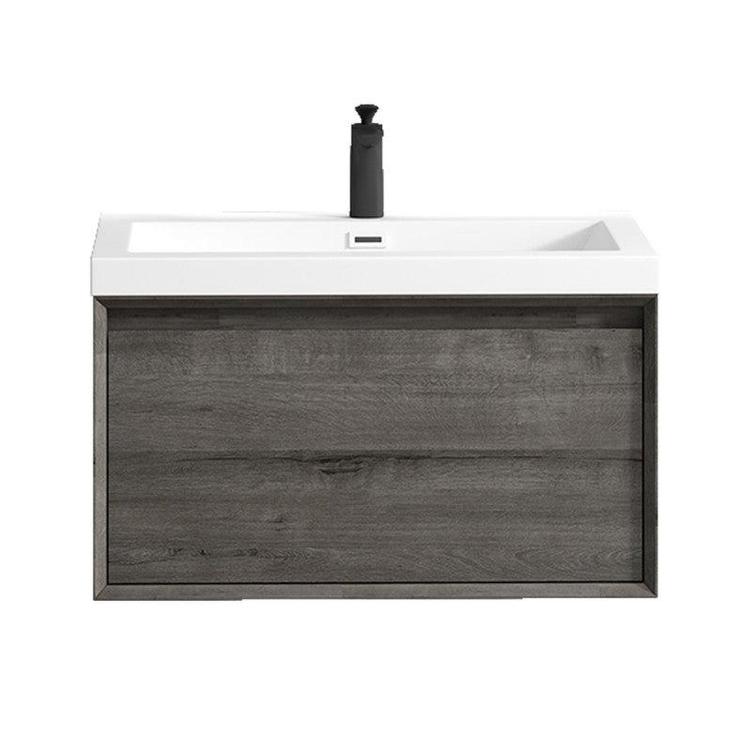 Bellezza 30&quot; Smoke Oak Wall-Mounted Vanity With Single Reinforced White Acrylic Sink