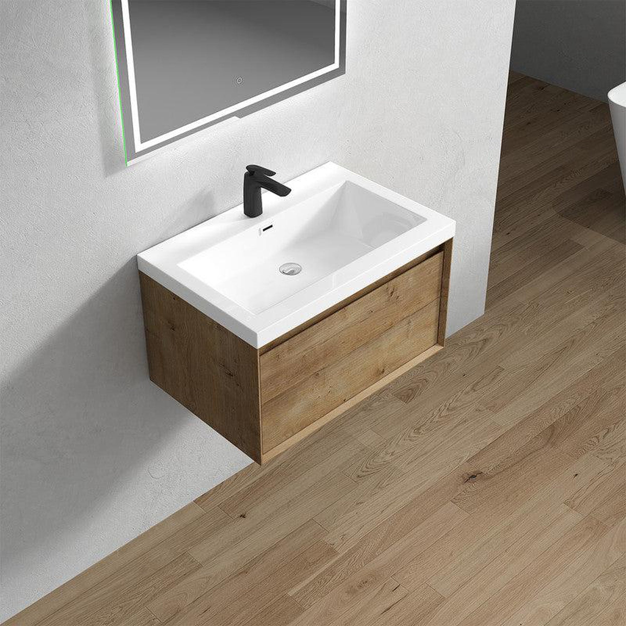 Bellezza 30&quot; White Oak Wall-Mounted Vanity With Single Reinforced White Acrylic Sink