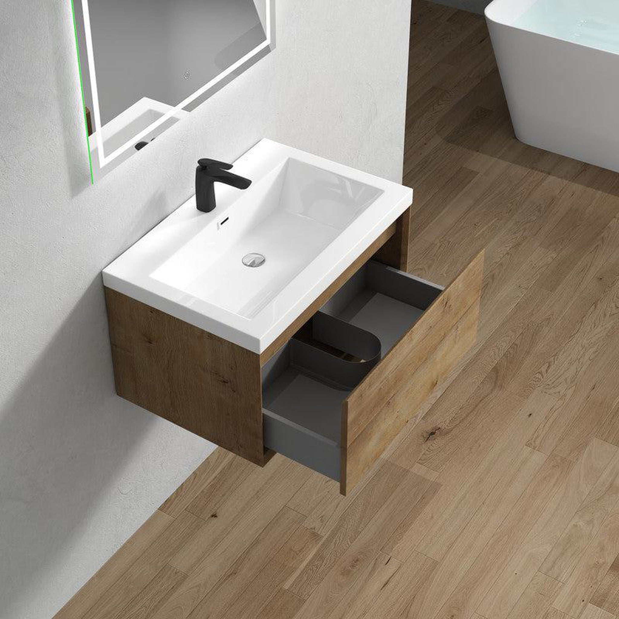 Bellezza 30&quot; White Oak Wall-Mounted Vanity With Single Reinforced White Acrylic Sink