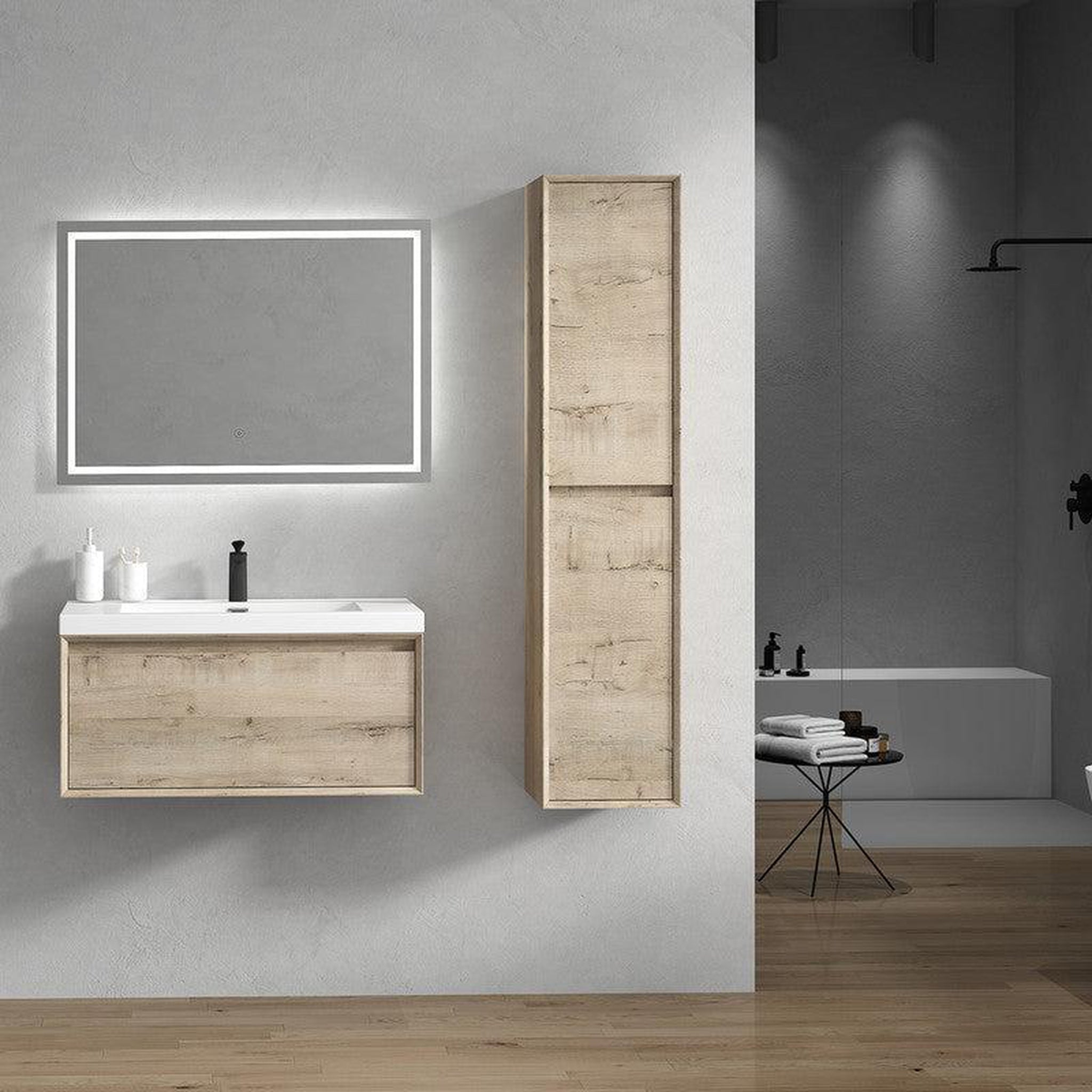 Bellezza 36&quot; Light Oak Wall-Mounted Vanity With Single Reinforced White Acrylic Sink