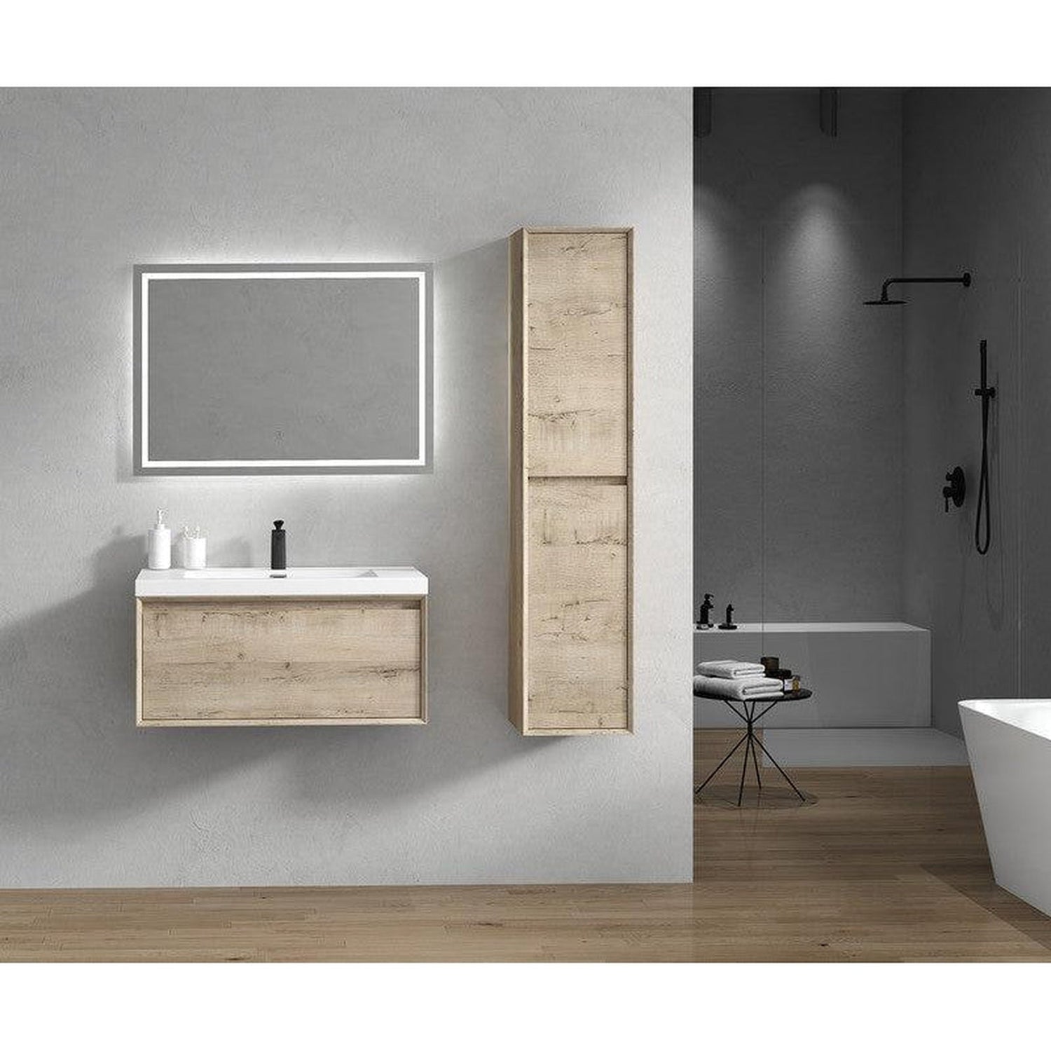 Bellezza 36&quot; Light Oak Wall-Mounted Vanity With Single Reinforced White Acrylic Sink