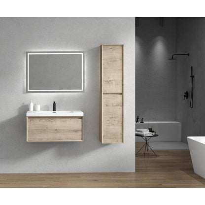 Bellezza 36&quot; Light Oak Wall-Mounted Vanity With Single Reinforced White Acrylic Sink