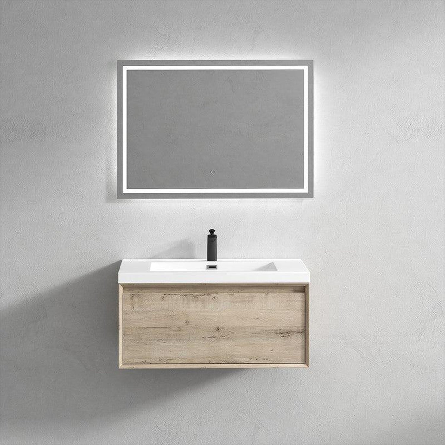 Bellezza 36&quot; Light Oak Wall-Mounted Vanity With Single Reinforced White Acrylic Sink