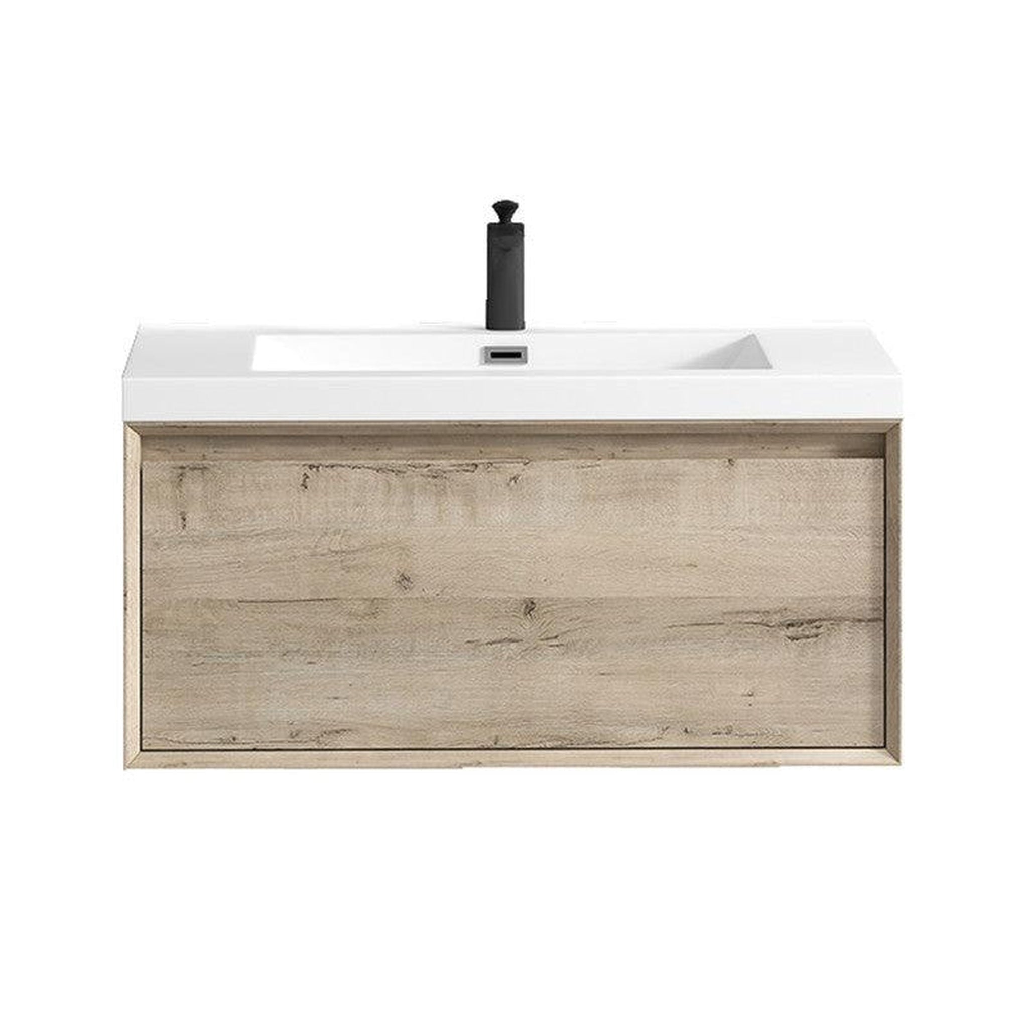 Bellezza 36&quot; Light Oak Wall-Mounted Vanity With Single Reinforced White Acrylic Sink