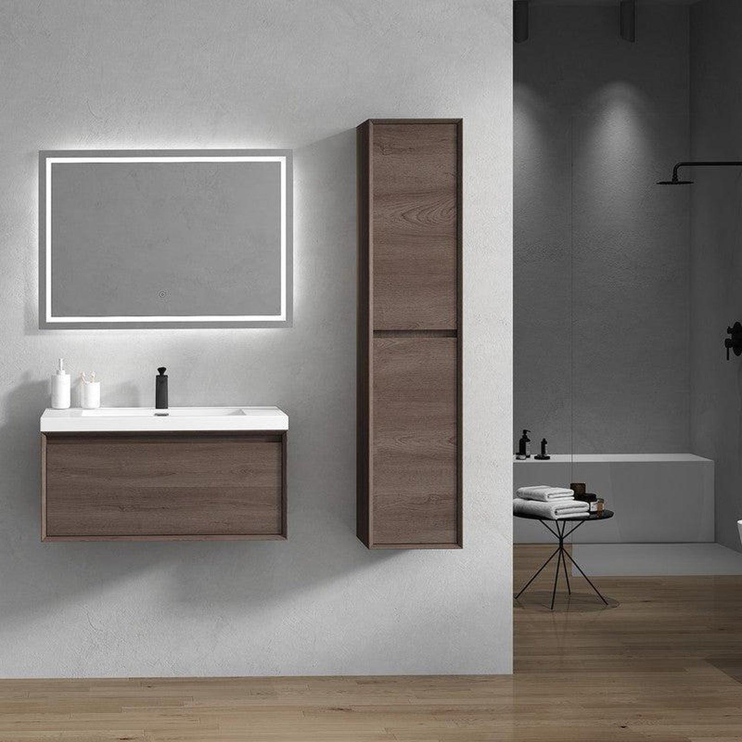 Bellezza 36&quot; Red Oak Wall-Mounted Vanity With Single Reinforced White Acrylic Sink