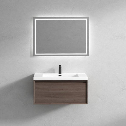 Bellezza 36&quot; Red Oak Wall-Mounted Vanity With Single Reinforced White Acrylic Sink