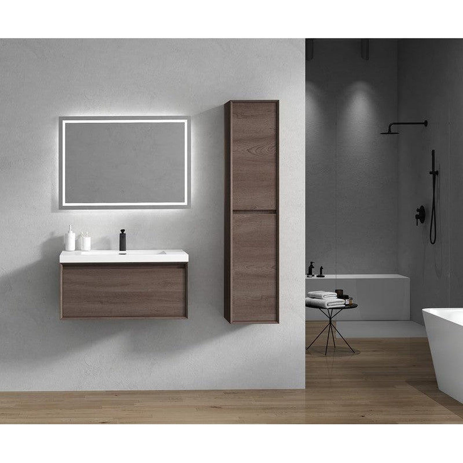 Bellezza 36&quot; Red Oak Wall-Mounted Vanity With Single Reinforced White Acrylic Sink