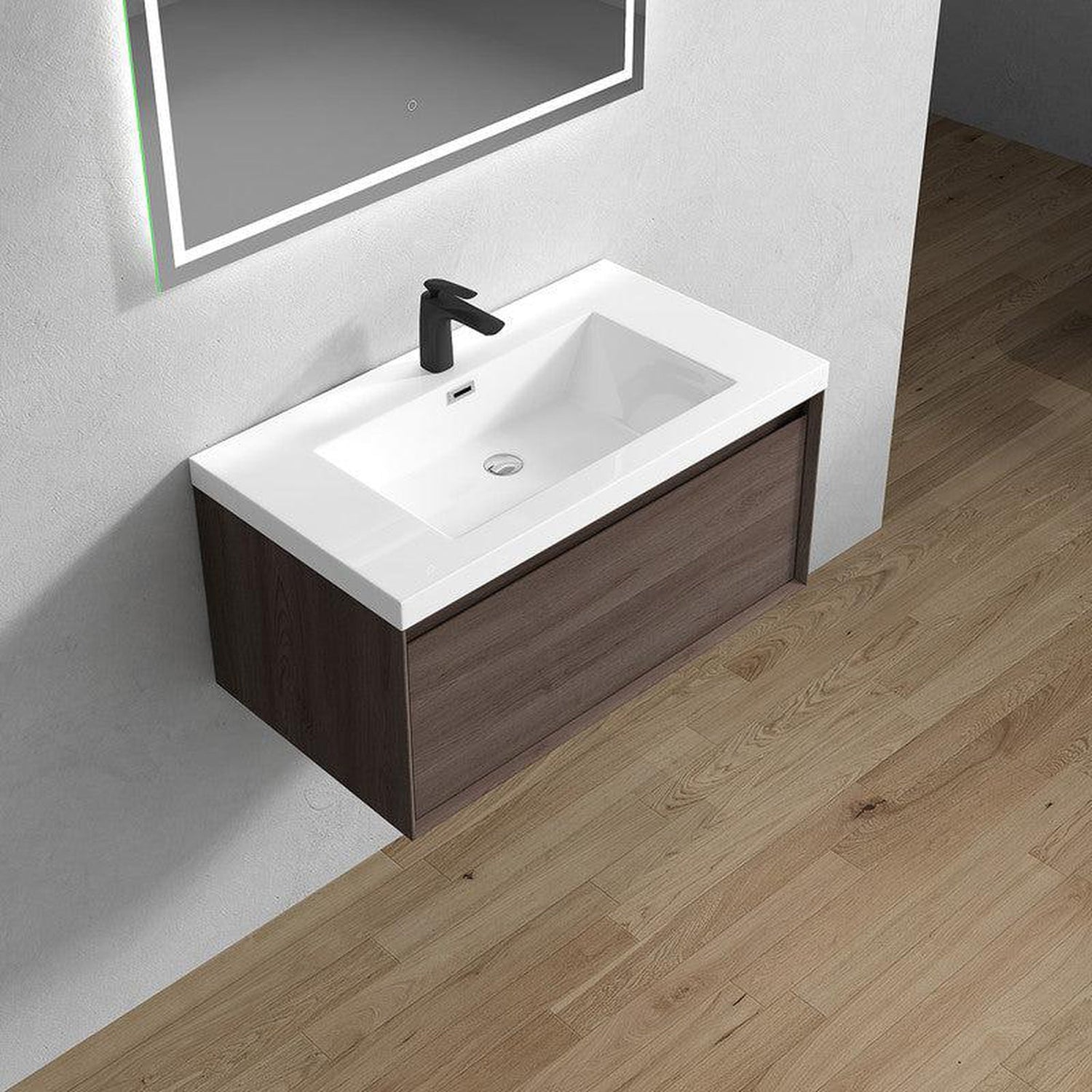 Bellezza 36&quot; Red Oak Wall-Mounted Vanity With Single Reinforced White Acrylic Sink