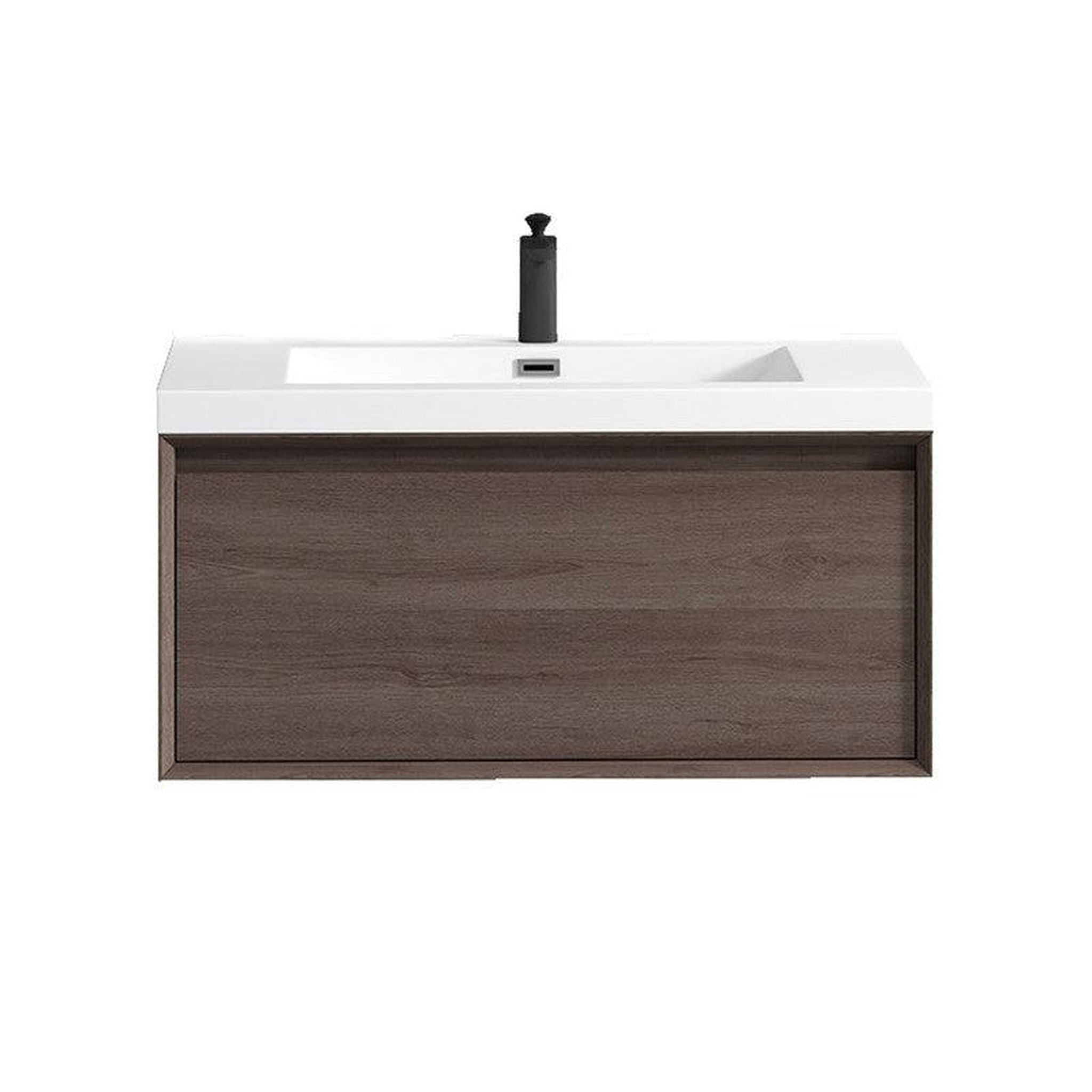 Bellezza 36&quot; Red Oak Wall-Mounted Vanity With Single Reinforced White Acrylic Sink