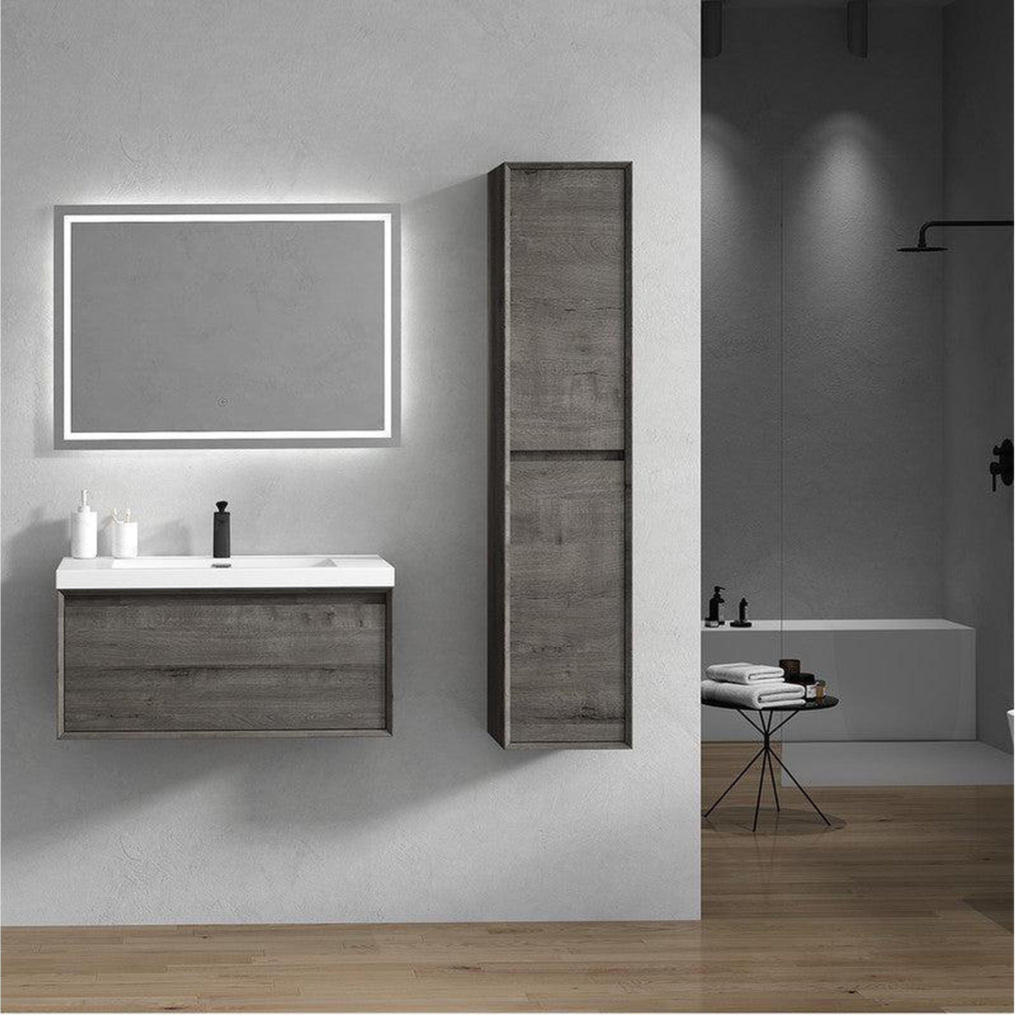 Bellezza 36&quot; Smoke Oak Wall-Mounted Vanity With Single Reinforced White Acrylic Sink