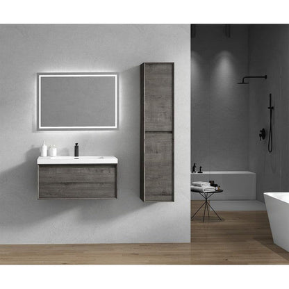 Bellezza 36&quot; Smoke Oak Wall-Mounted Vanity With Single Reinforced White Acrylic Sink