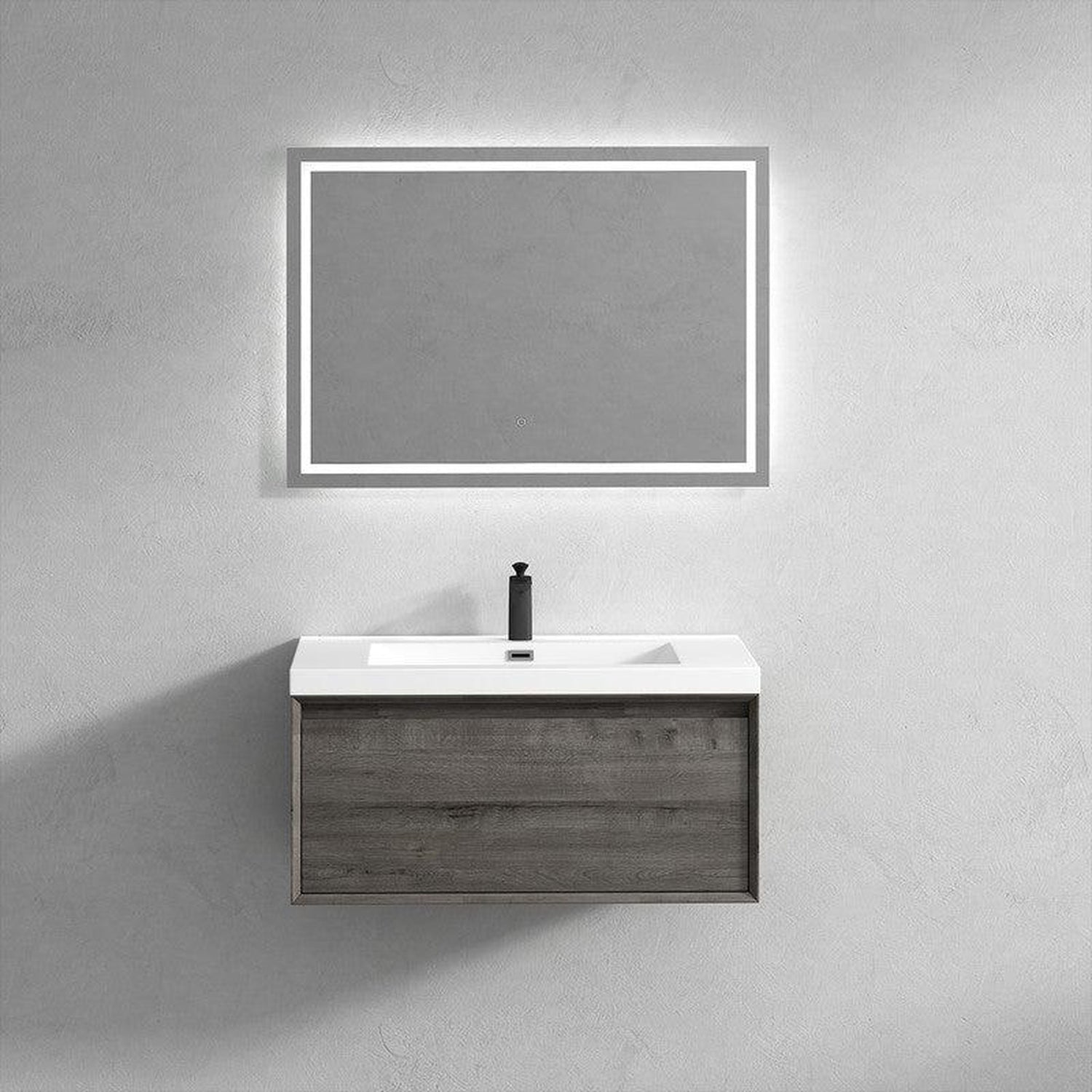 Bellezza 36&quot; Smoke Oak Wall-Mounted Vanity With Single Reinforced White Acrylic Sink