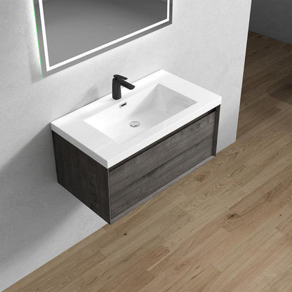 Bellezza 36&quot; Smoke Oak Wall-Mounted Vanity With Single Reinforced White Acrylic Sink