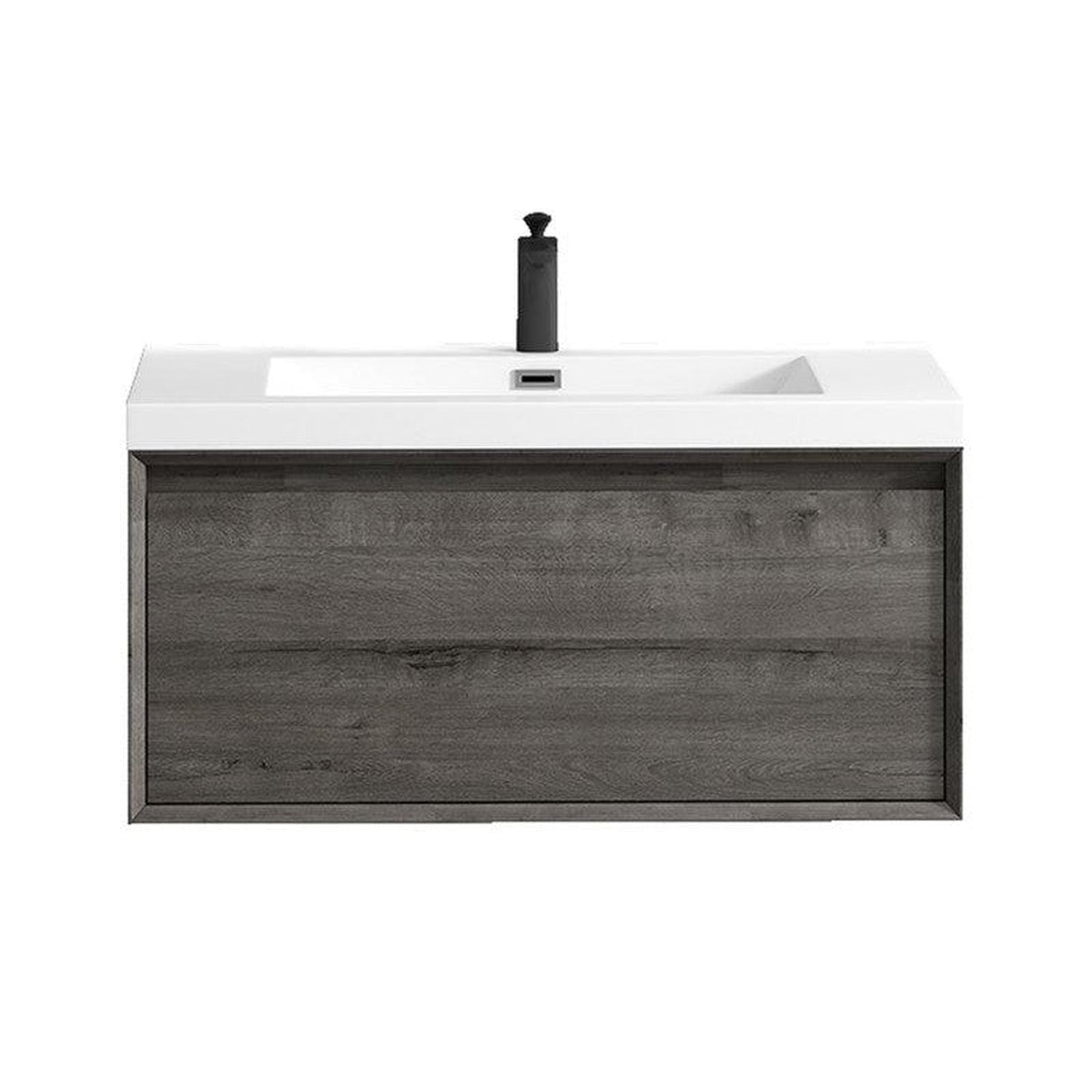 Bellezza 36&quot; Smoke Oak Wall-Mounted Vanity With Single Reinforced White Acrylic Sink