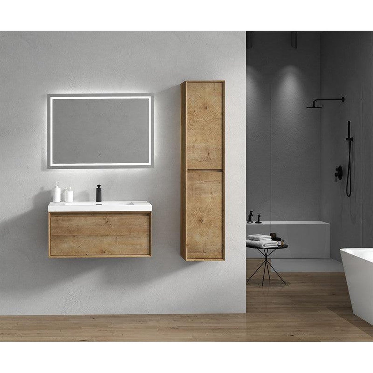 Bellezza 36&quot; White Oak Wall-Mounted Vanity With Single Reinforced White Acrylic Sink