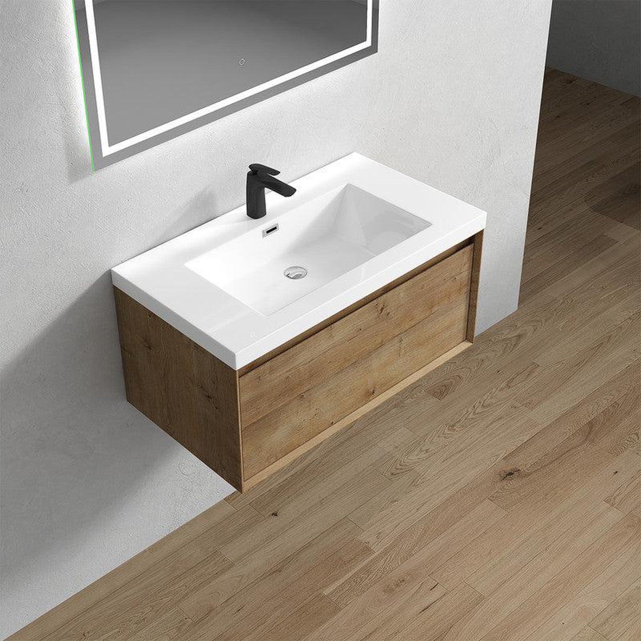 Bellezza 36&quot; White Oak Wall-Mounted Vanity With Single Reinforced White Acrylic Sink