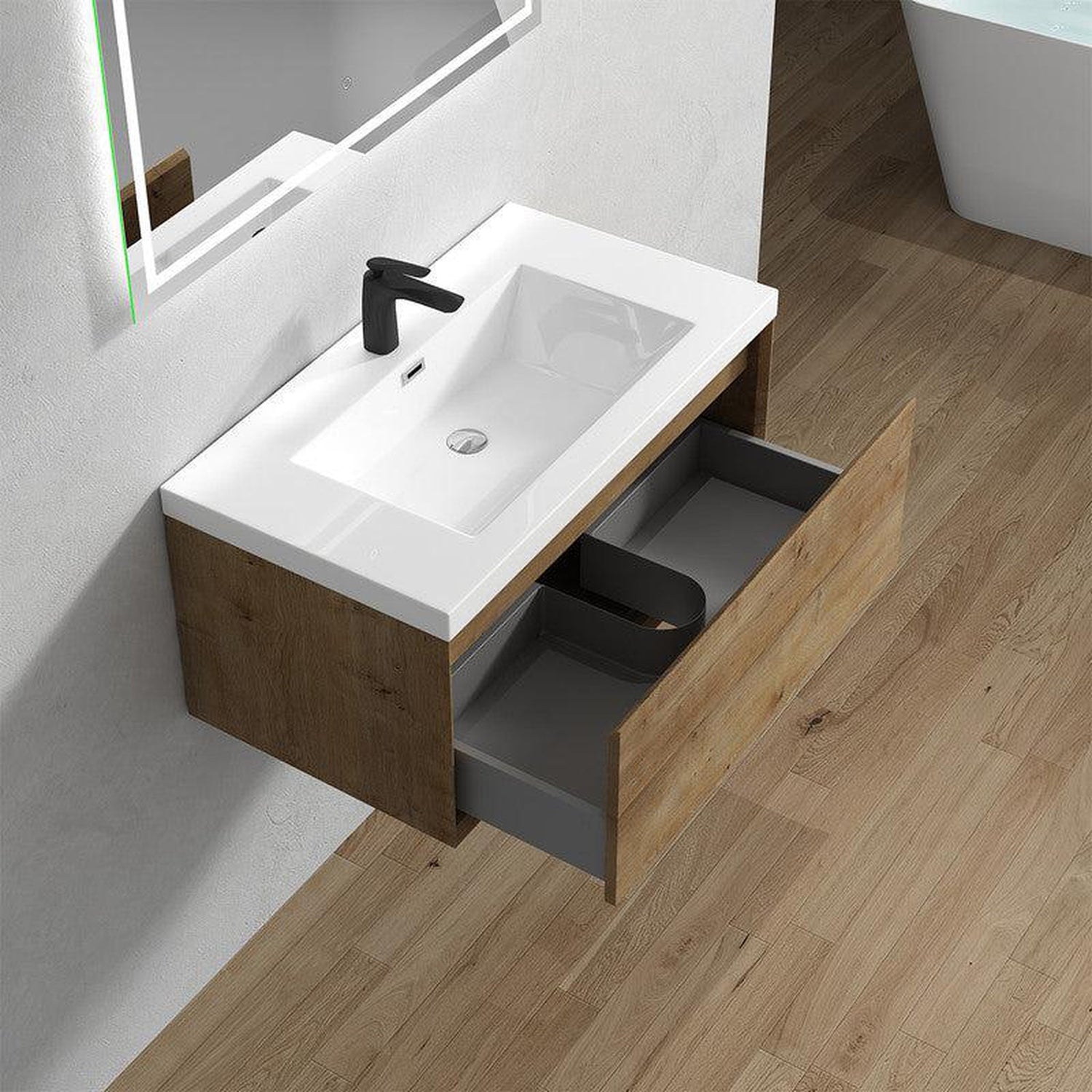 Bellezza 36&quot; White Oak Wall-Mounted Vanity With Single Reinforced White Acrylic Sink