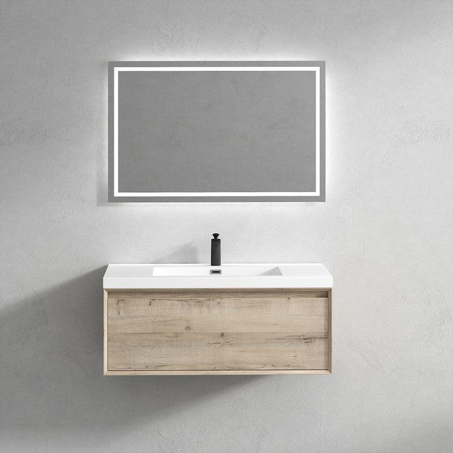 Bellezza 42&quot; Light Oak Wall-Mounted Vanity With Single Reinforced White Acrylic Sink