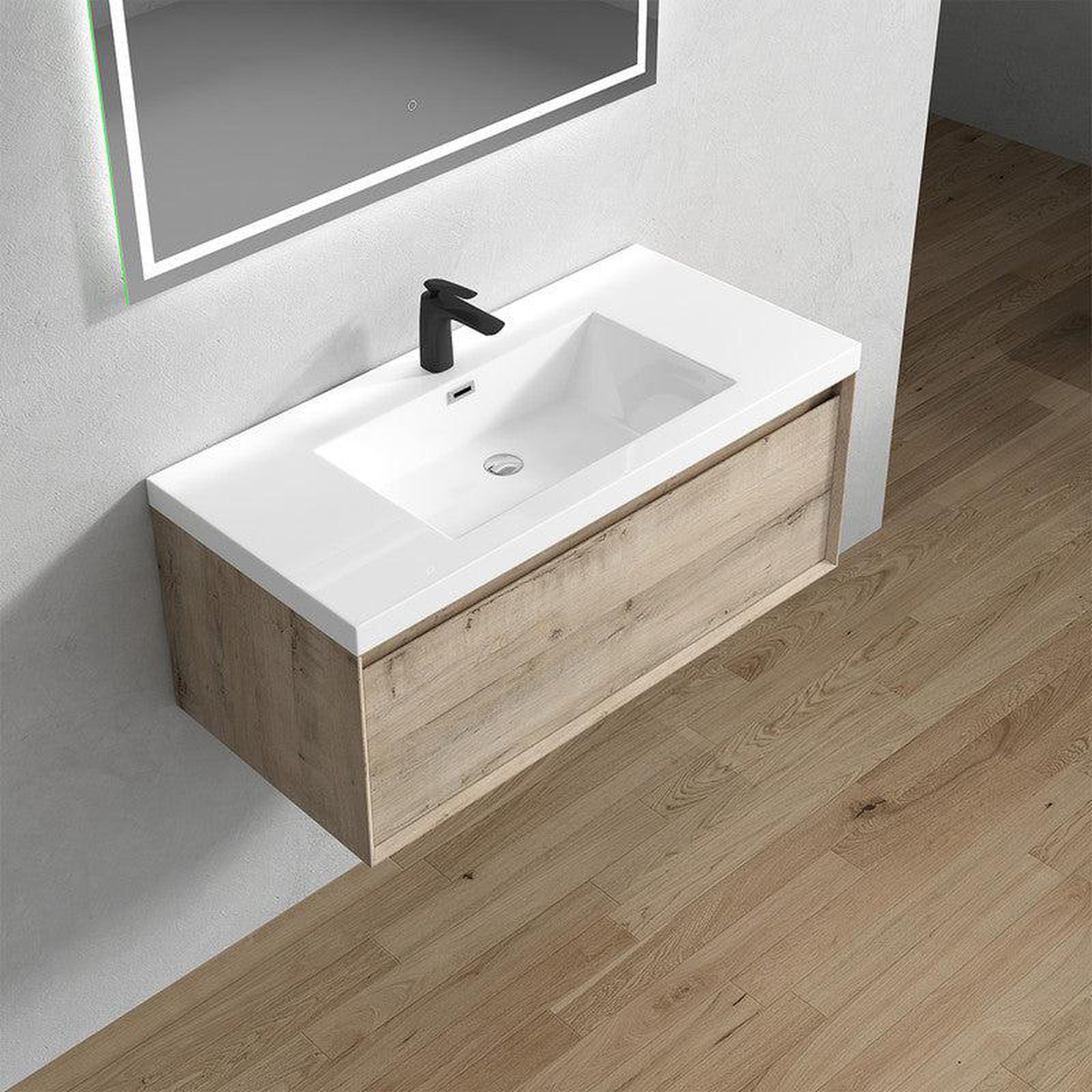 Bellezza 42&quot; Light Oak Wall-Mounted Vanity With Single Reinforced White Acrylic Sink