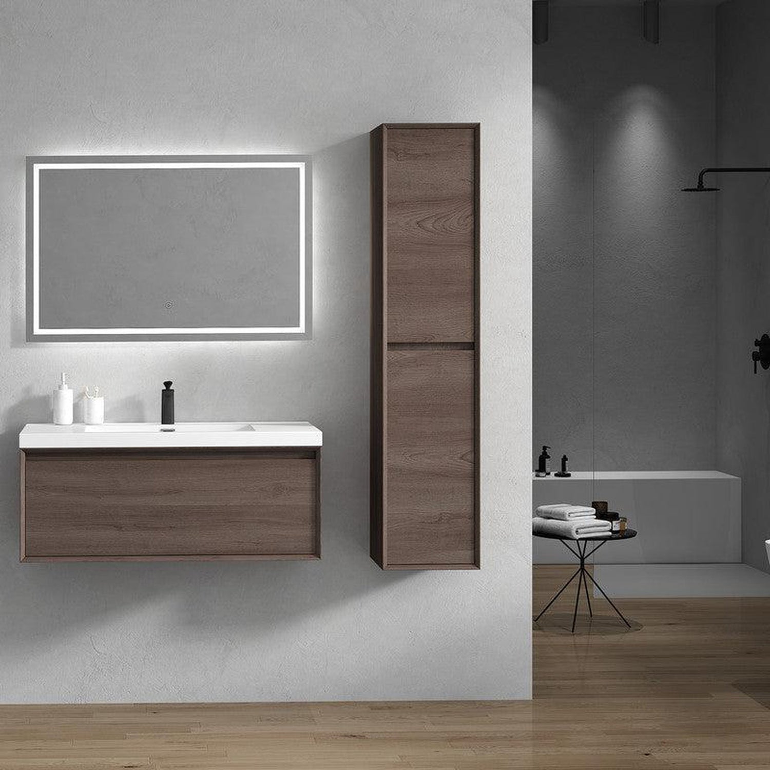 Bellezza 42&quot; Red Oak Wall-Mounted Vanity With Single Reinforced White Acrylic Sink