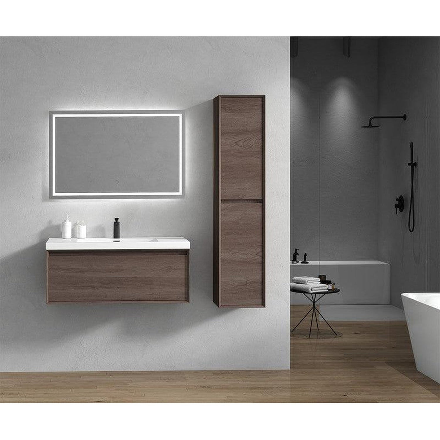 Bellezza 42&quot; Red Oak Wall-Mounted Vanity With Single Reinforced White Acrylic Sink