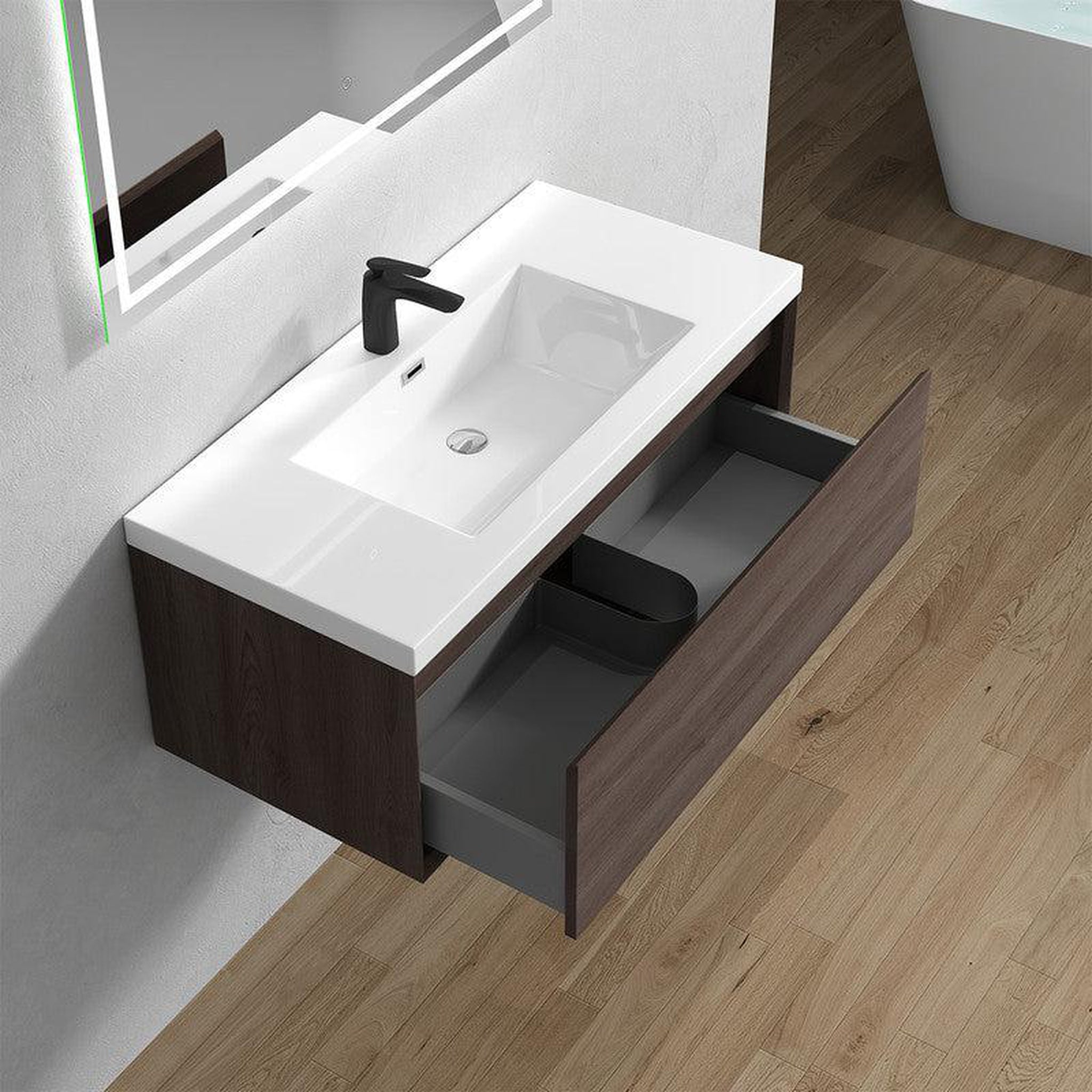 Bellezza 42&quot; Red Oak Wall-Mounted Vanity With Single Reinforced White Acrylic Sink