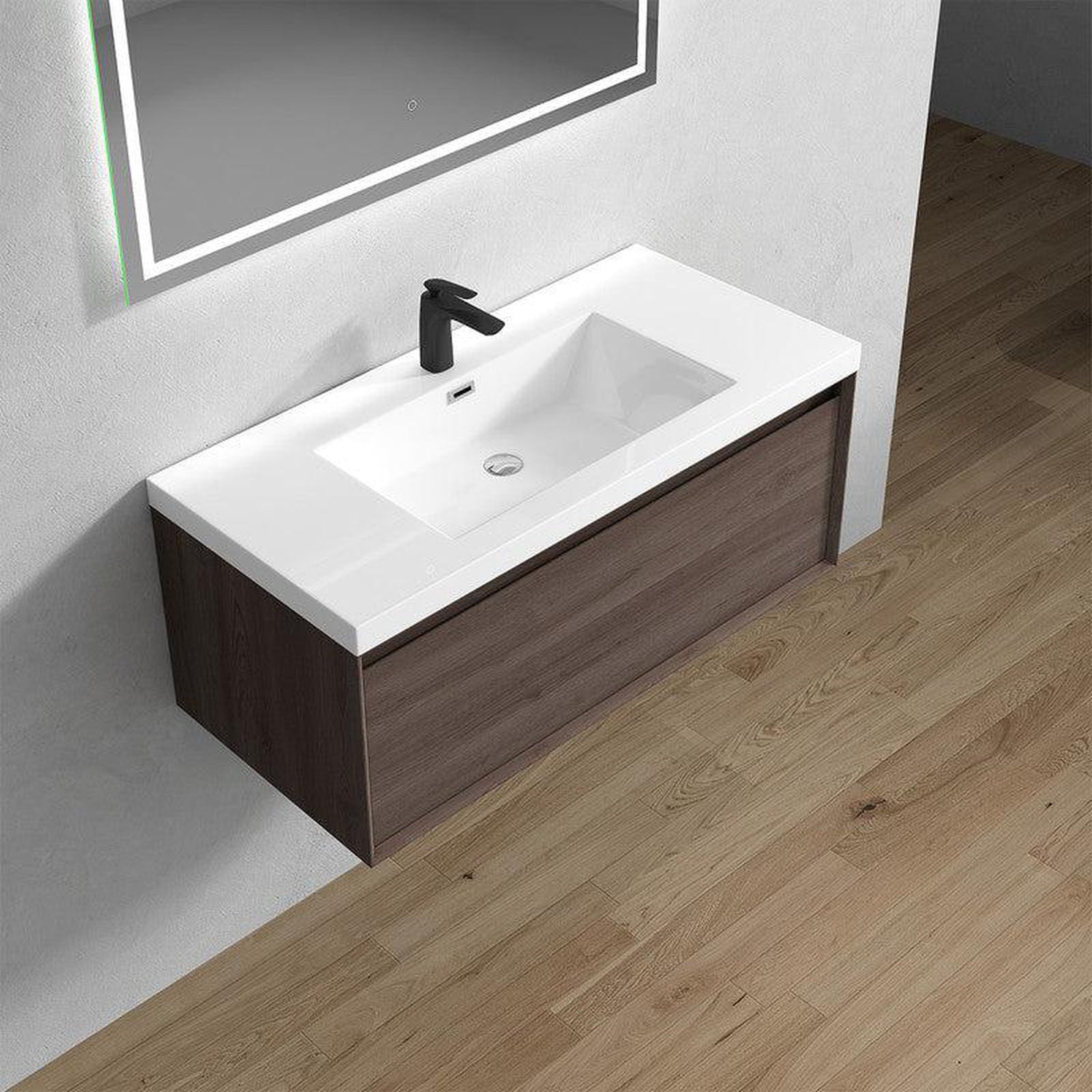 Bellezza 42&quot; Red Oak Wall-Mounted Vanity With Single Reinforced White Acrylic Sink