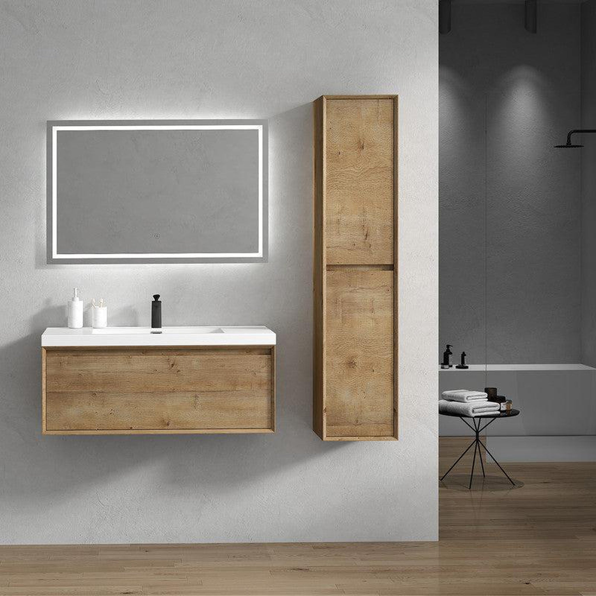 Bellezza 42&quot; White Oak Wall-Mounted Vanity With Single Reinforced White Acrylic Sink