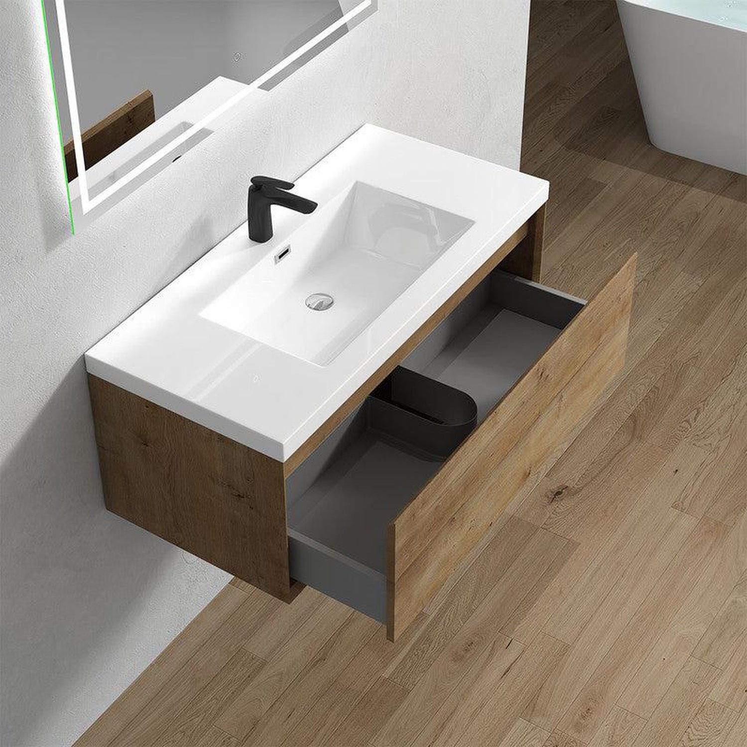 Bellezza 42&quot; White Oak Wall-Mounted Vanity With Single Reinforced White Acrylic Sink