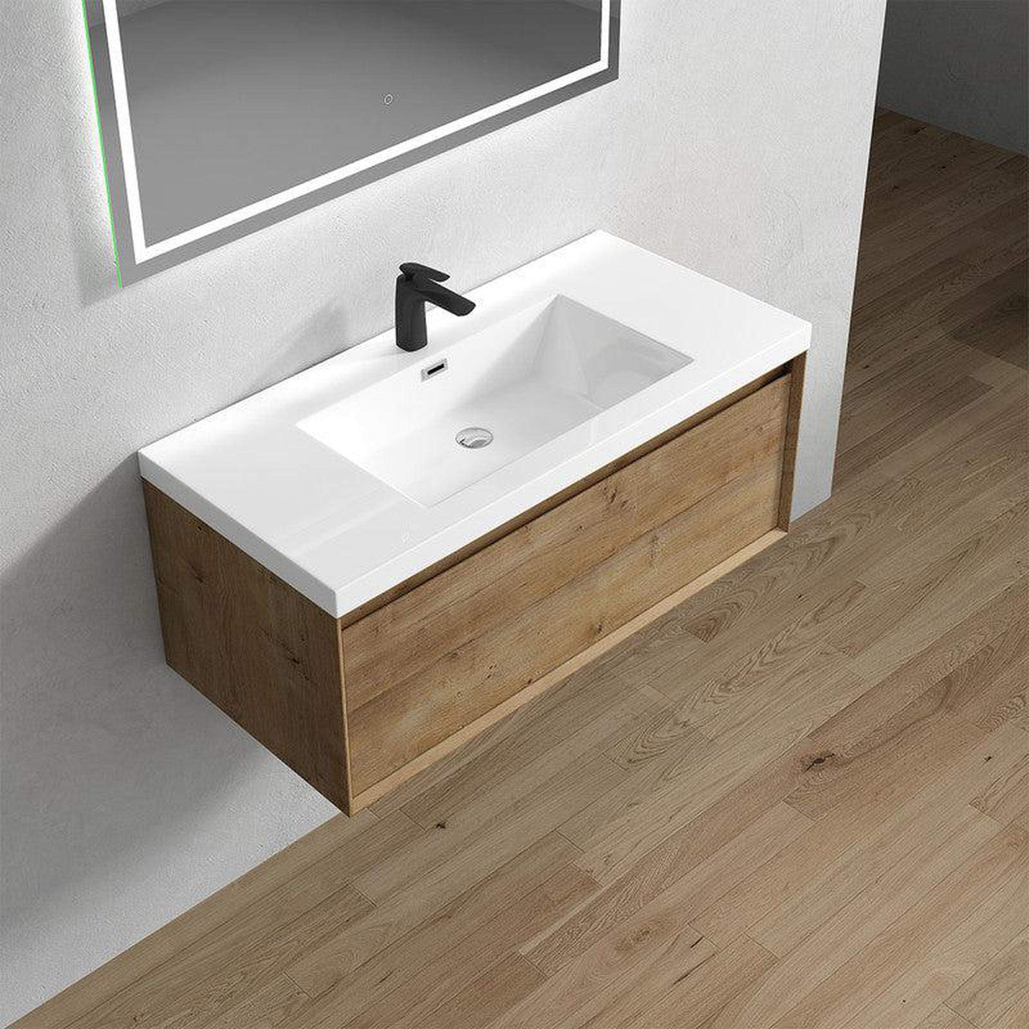 Bellezza 42&quot; White Oak Wall-Mounted Vanity With Single Reinforced White Acrylic Sink