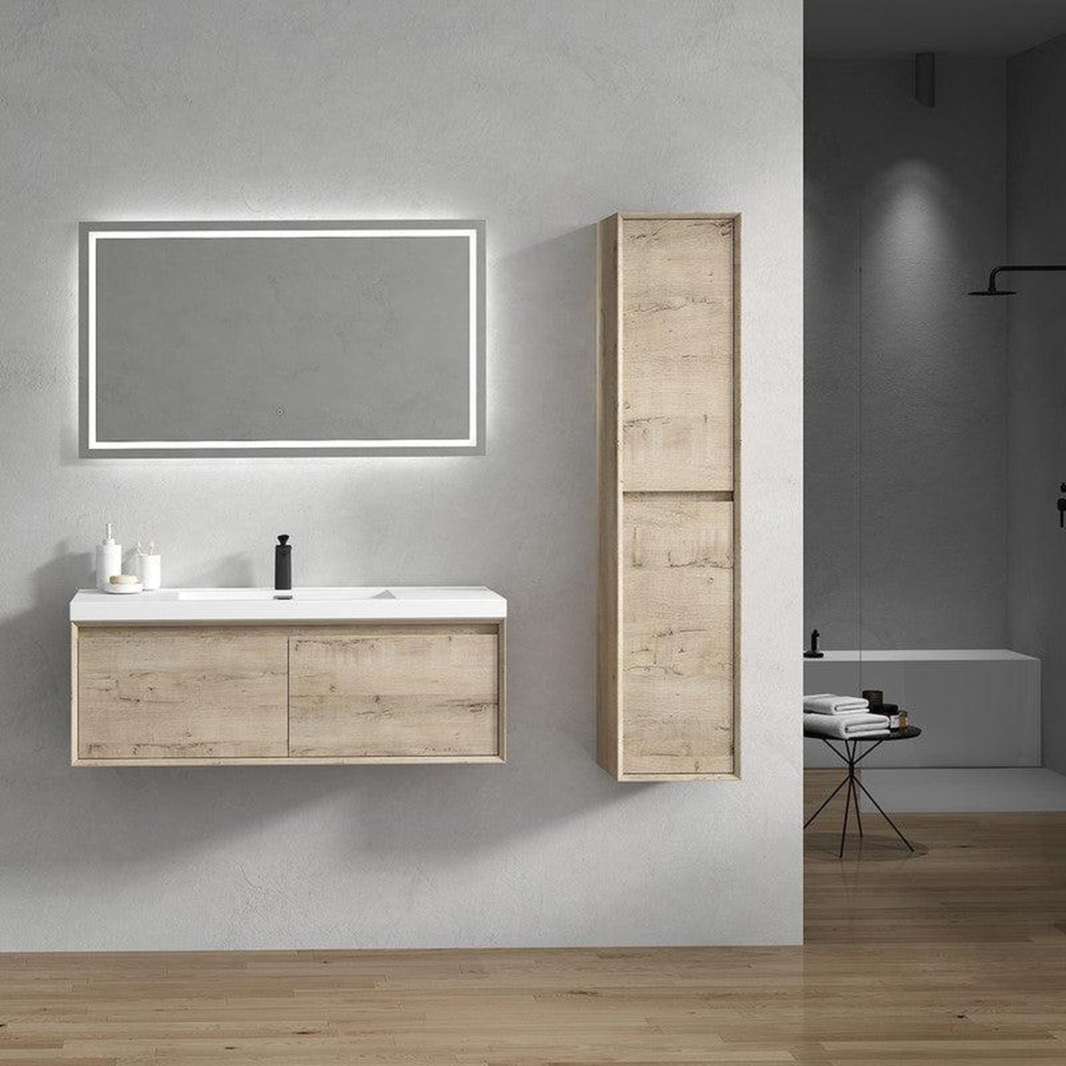 Bellezza 48&quot; Light Oak Wall-Mounted Vanity With Single Reinforced White Acrylic Sink