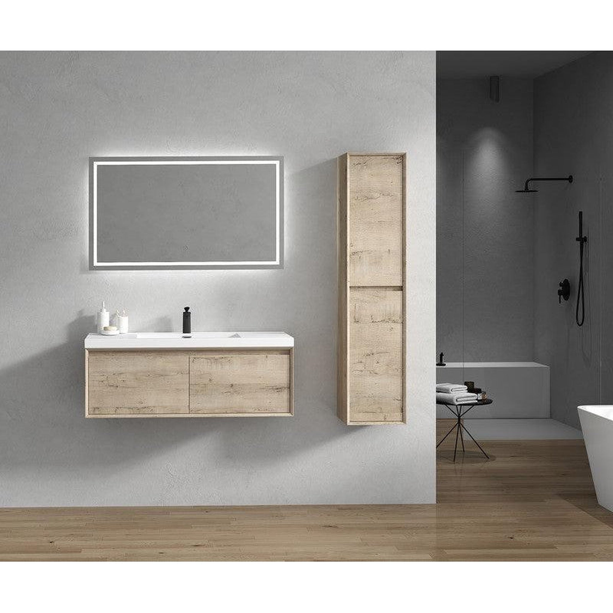 Bellezza 48&quot; Light Oak Wall-Mounted Vanity With Single Reinforced White Acrylic Sink