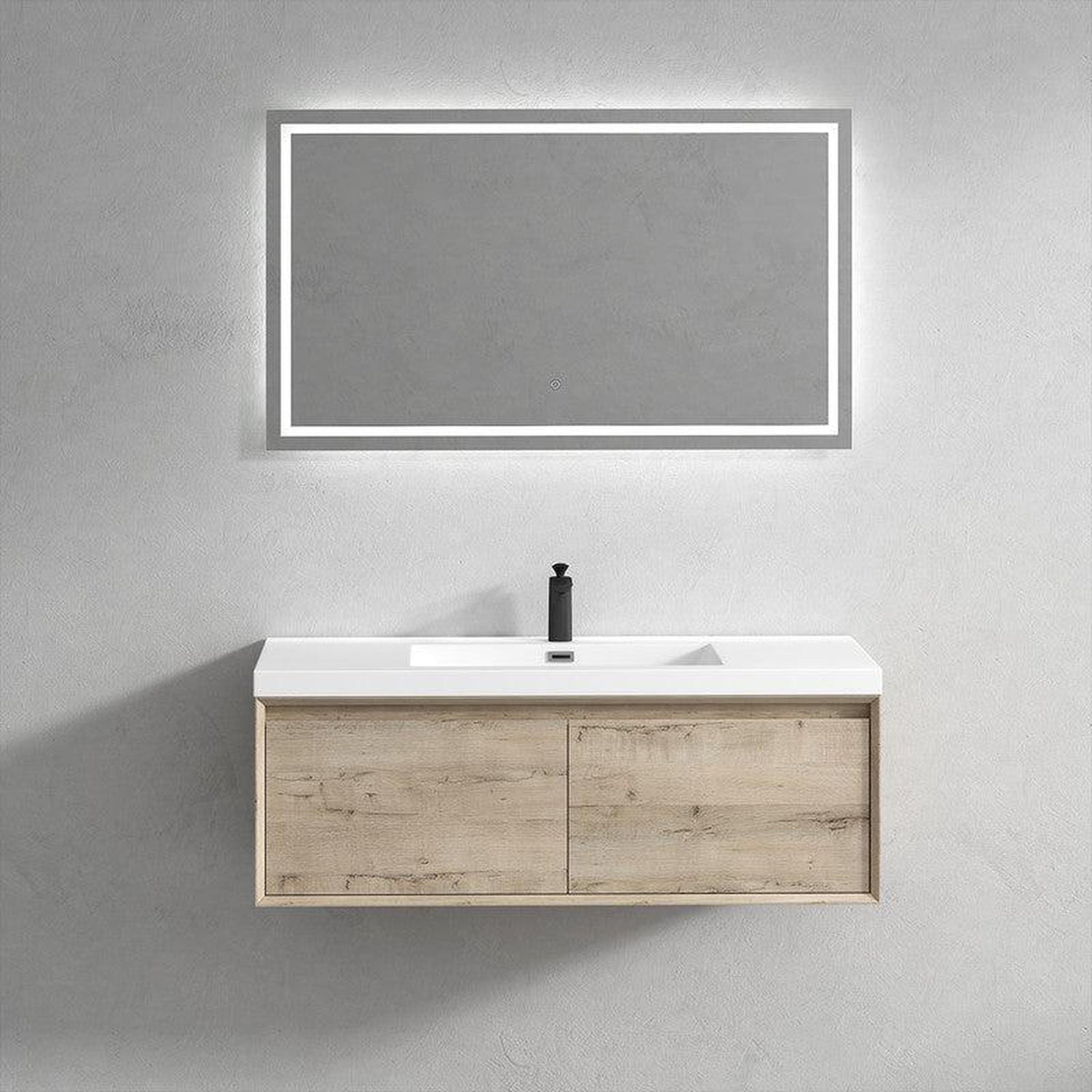 Bellezza 48&quot; Light Oak Wall-Mounted Vanity With Single Reinforced White Acrylic Sink