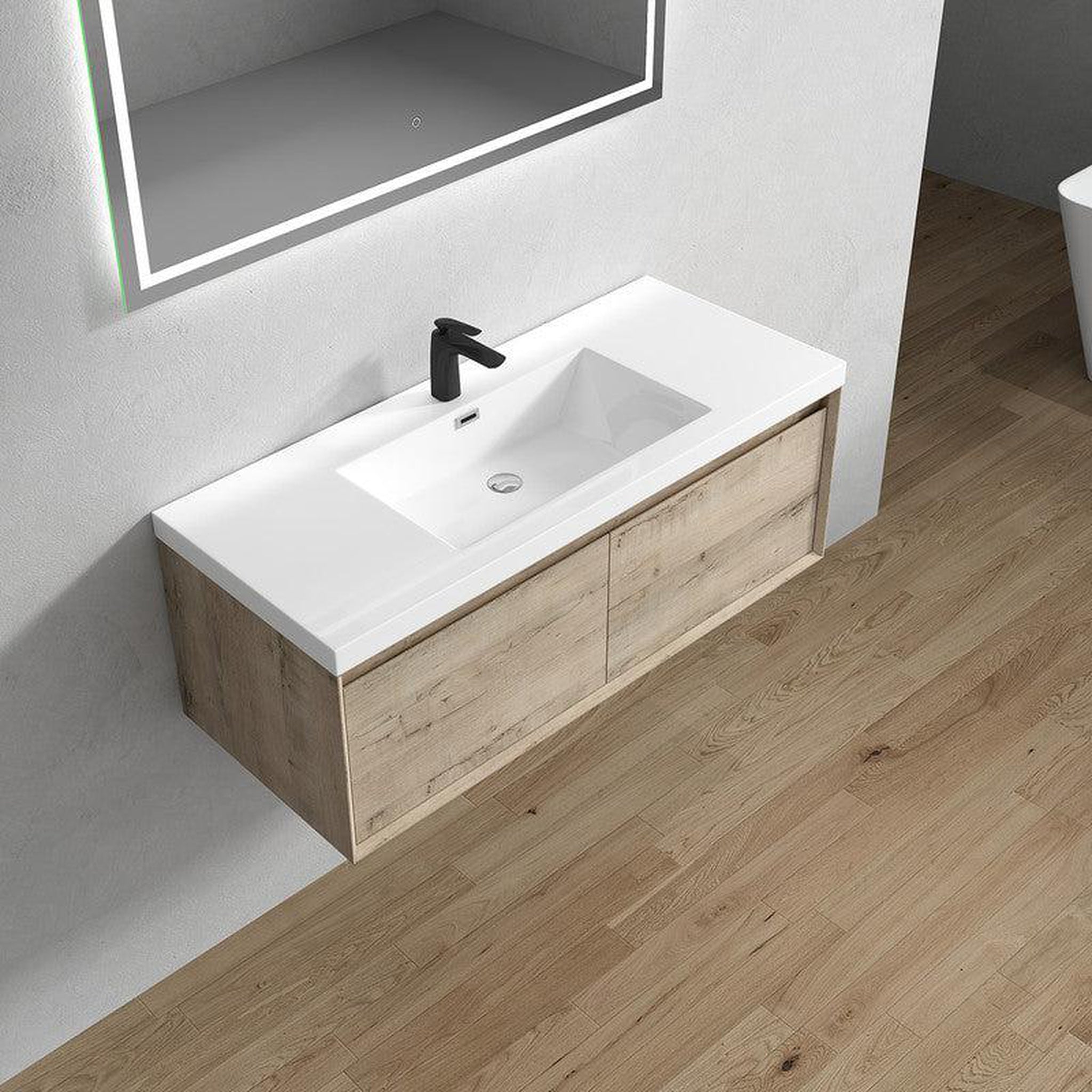 Bellezza 48&quot; Light Oak Wall-Mounted Vanity With Single Reinforced White Acrylic Sink