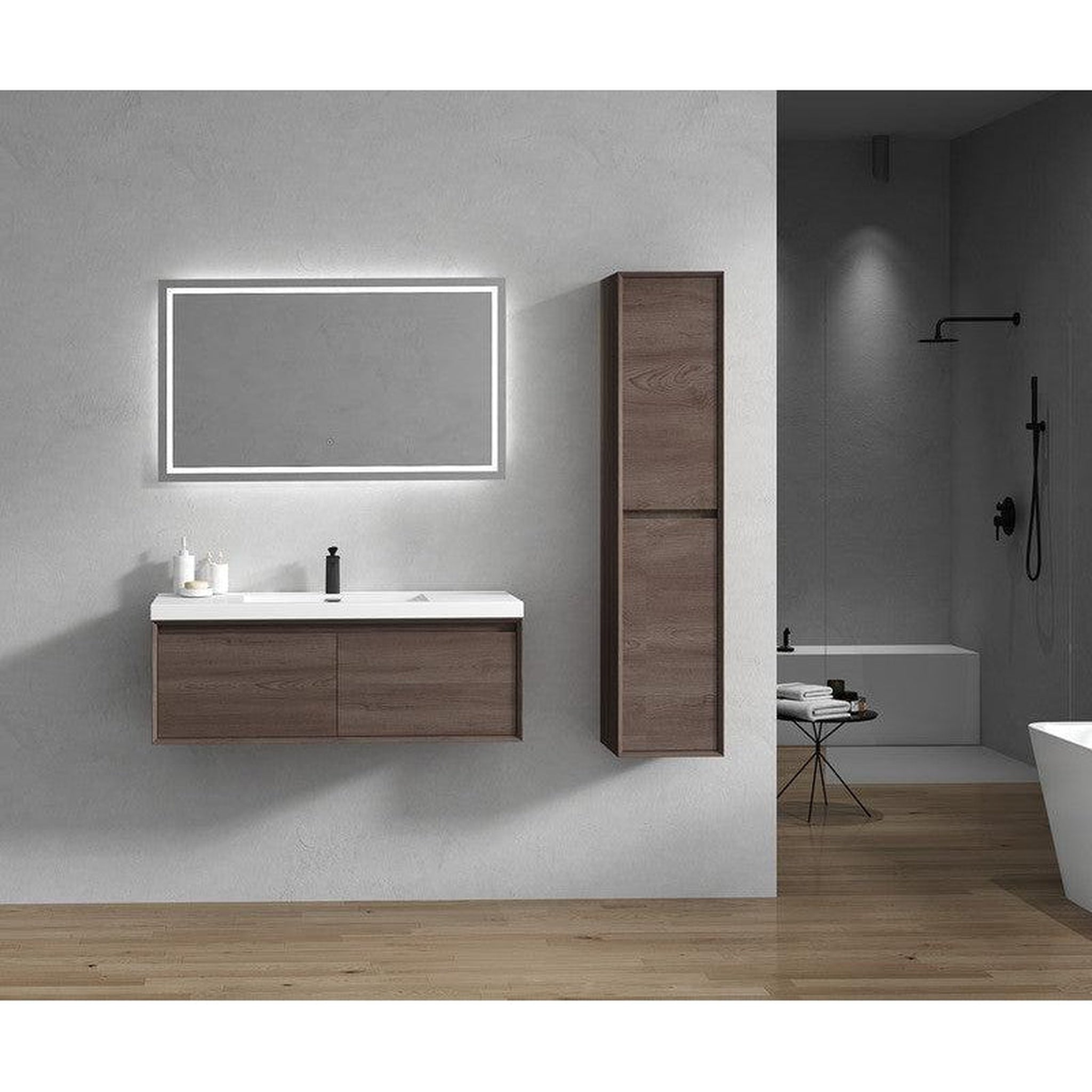 Bellezza 48&quot; Red Oak Wall-Mounted Vanity With Single Reinforced White Acrylic Sink