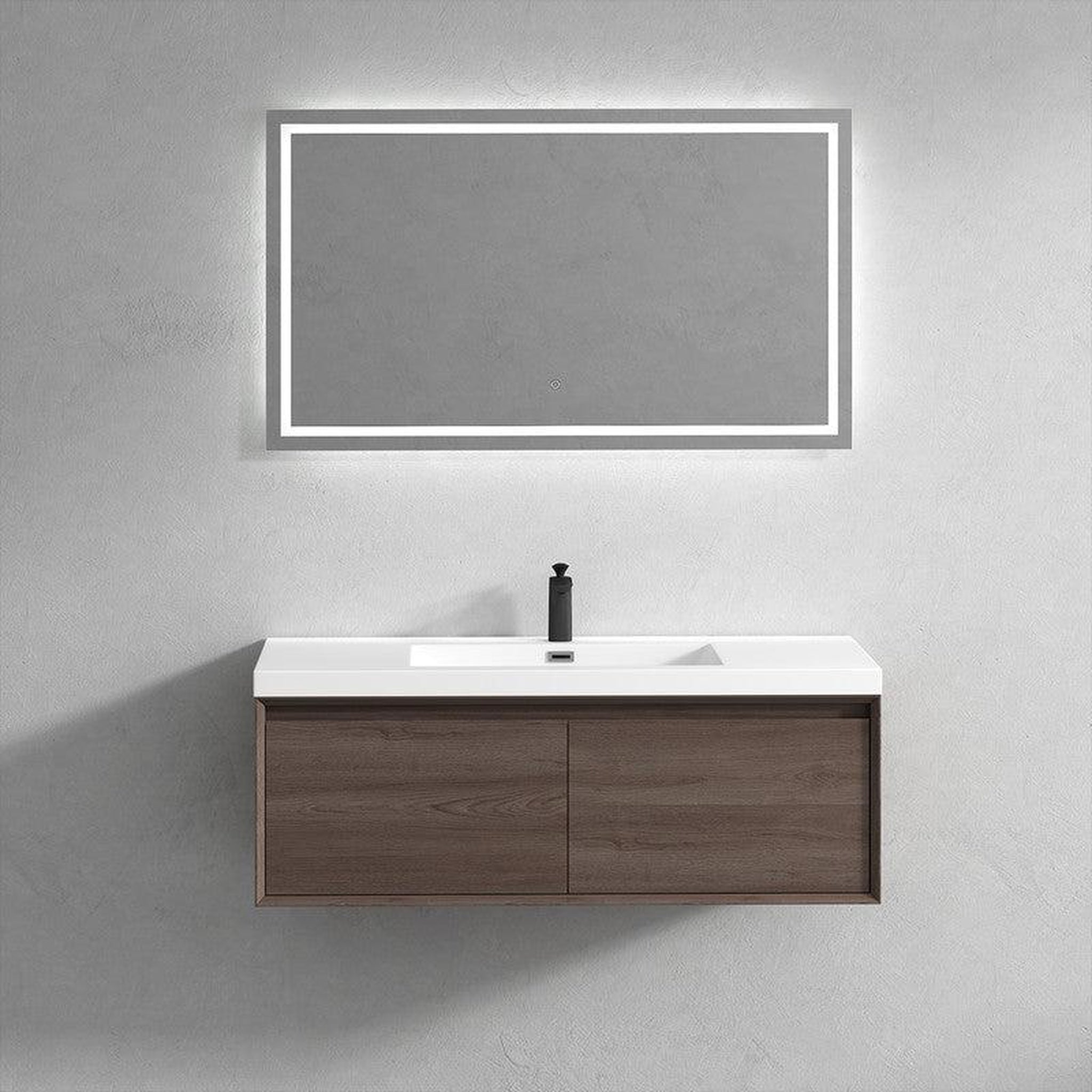 Bellezza 48&quot; Red Oak Wall-Mounted Vanity With Single Reinforced White Acrylic Sink