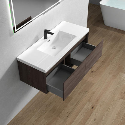 Bellezza 48&quot; Red Oak Wall-Mounted Vanity With Single Reinforced White Acrylic Sink